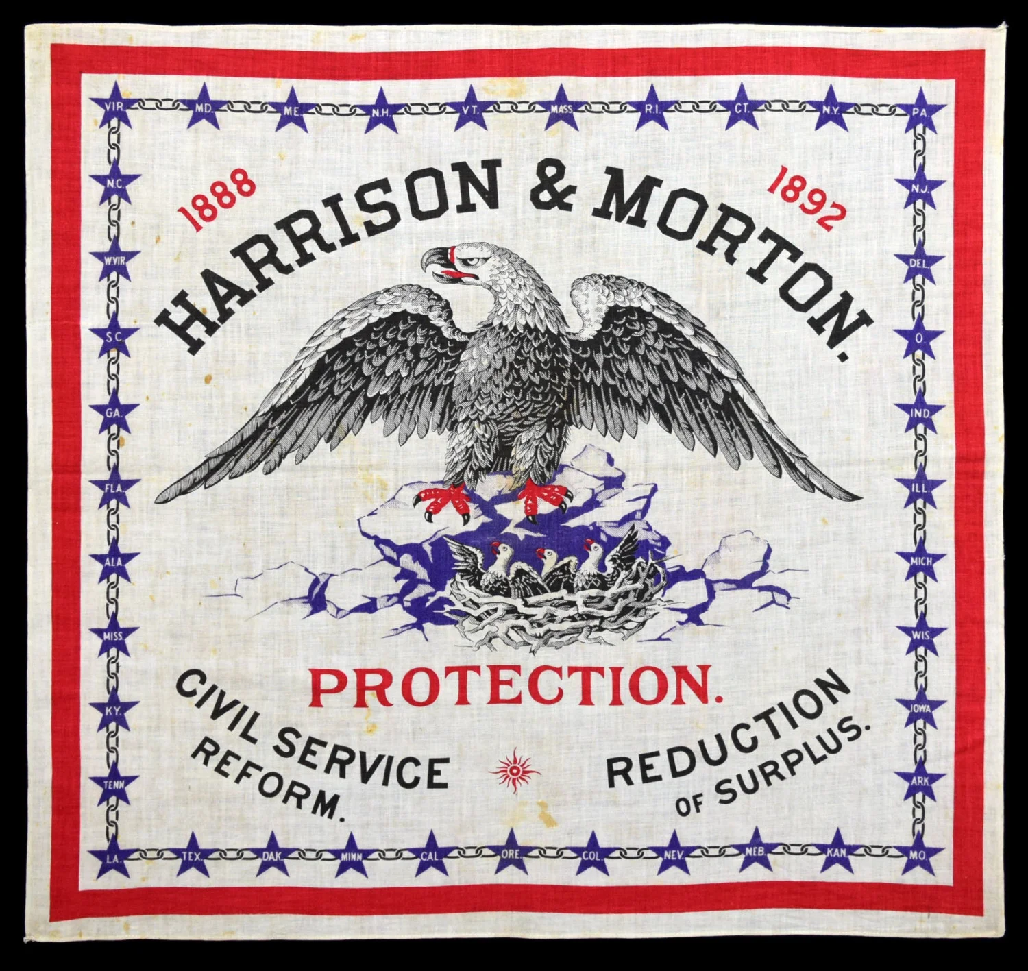 2. Antique 1888 Harrison and Morton Campaign Bandanna 2.jpg