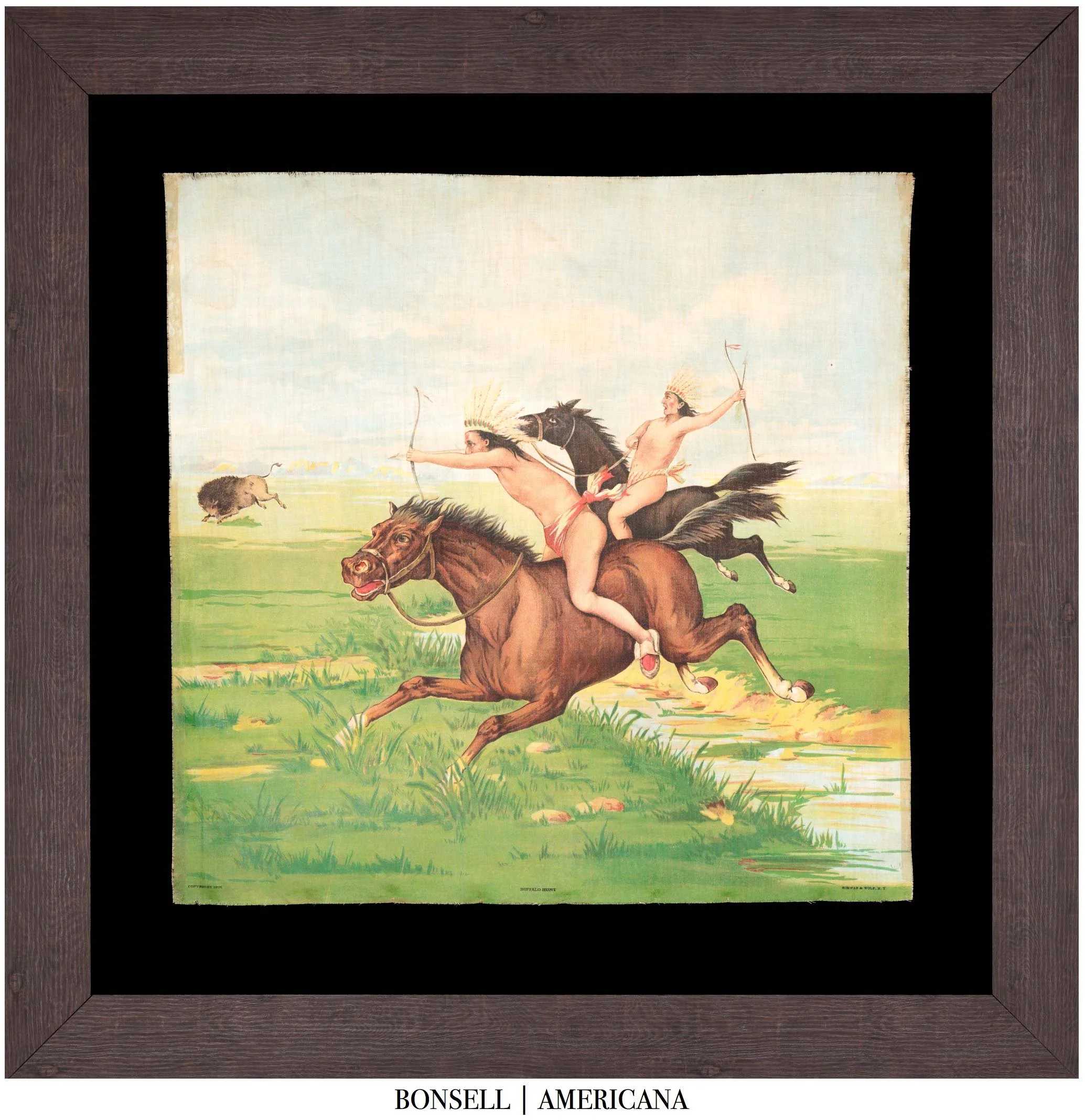Schwab & Wolf “Buffalo Hunt” Western Textile | New York | Circa 1907