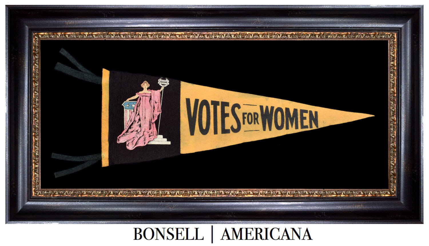 Extremely Rare Votes for Women Pennant | Features a Suffragette Posing as Lady Liberty