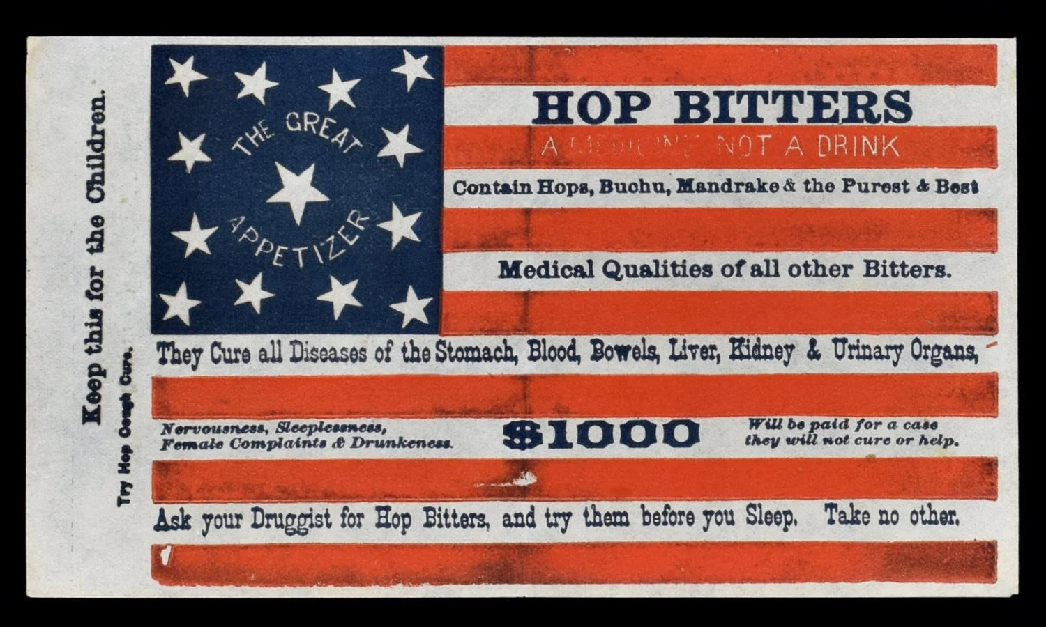 13 Star Antique Flag with a Hops Bitters Overprint
