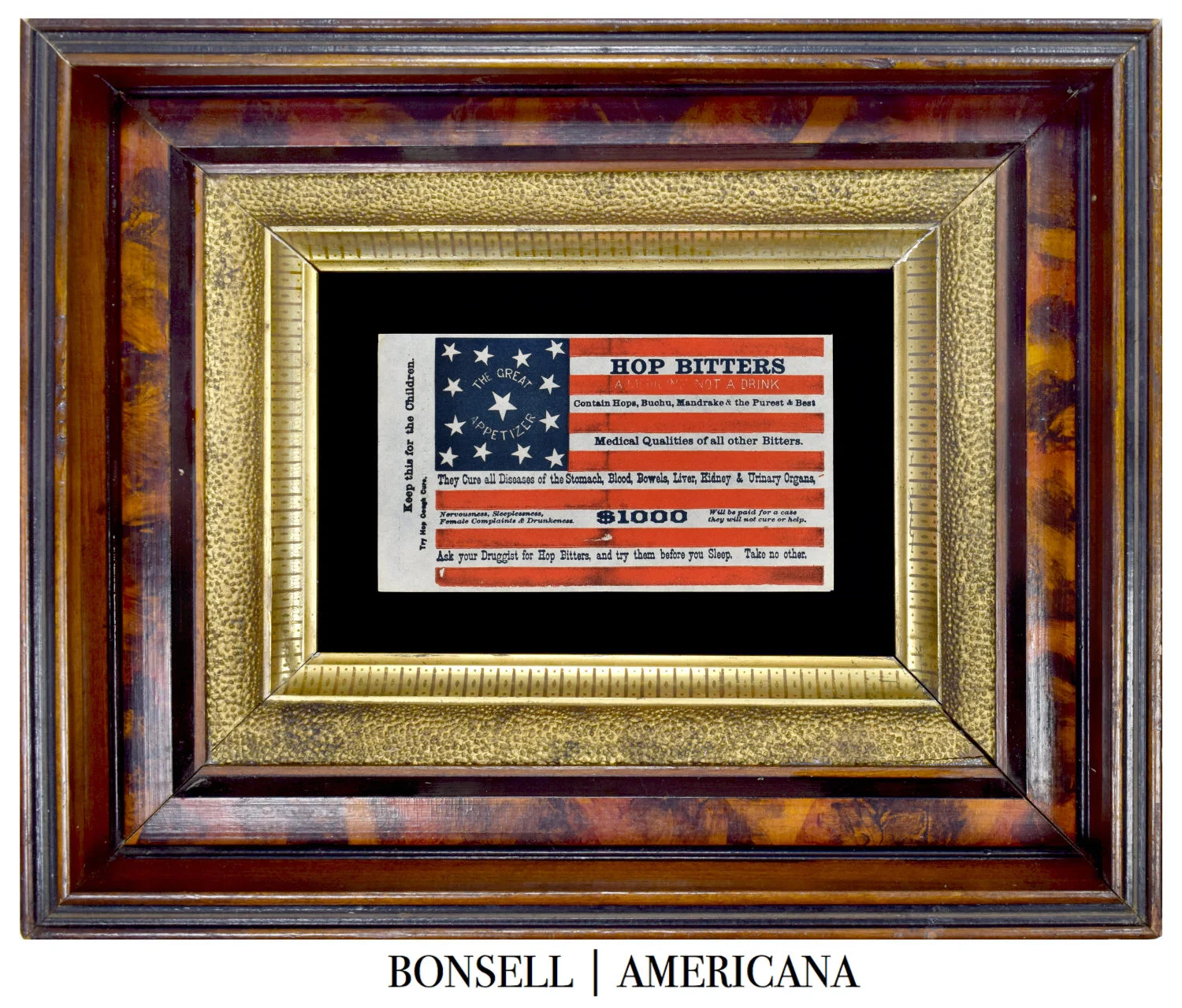 13 Star Antique Flag with a Hops Bitters Overprint