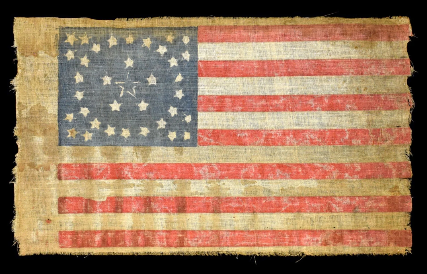 36 Star Antique Flag with Medallion and Outlined Center Star