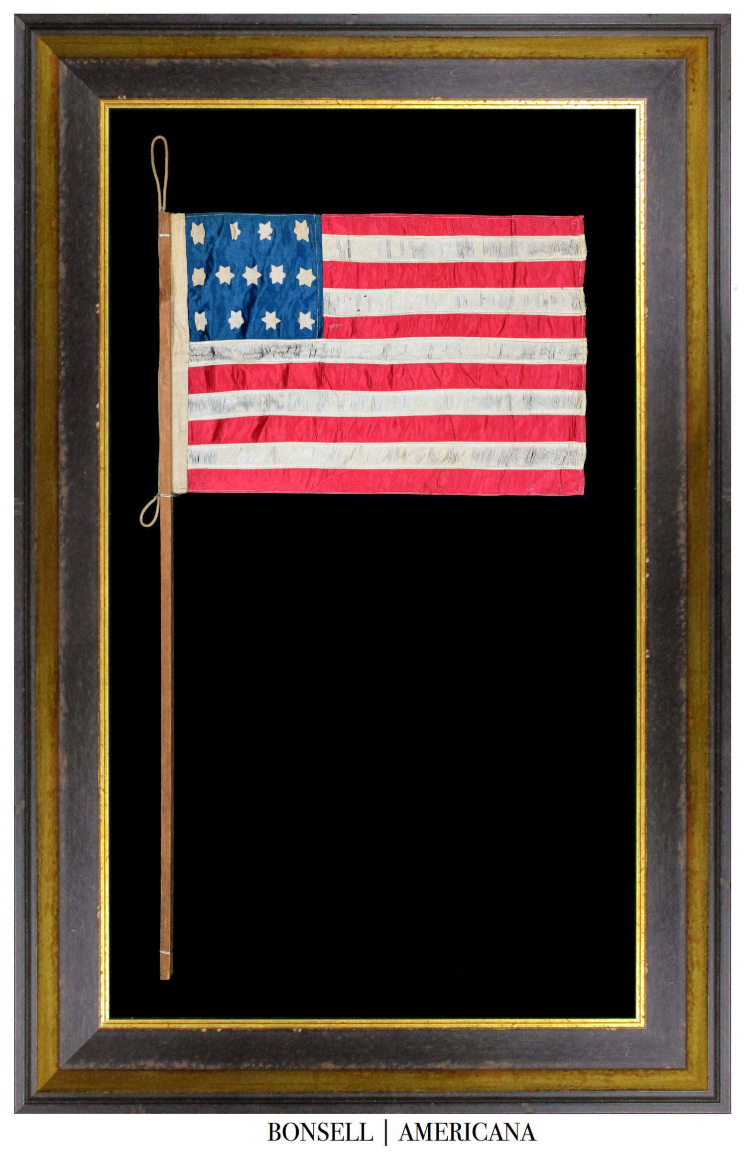 Outstanding 13 Star Antique Parade Flag with a Rare 4-5-4 Star Pattern and 11 Stripes | Pieced-and-Sewn Construction | Circa 1876-1915