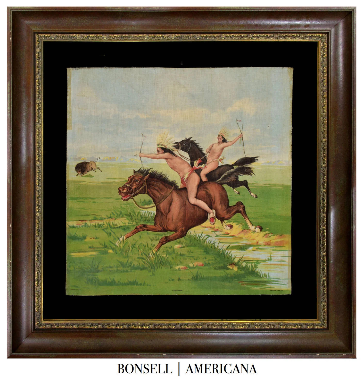 Antique Buffalo Hunt Textile | Made by Schwab &amp; Wolf of New York