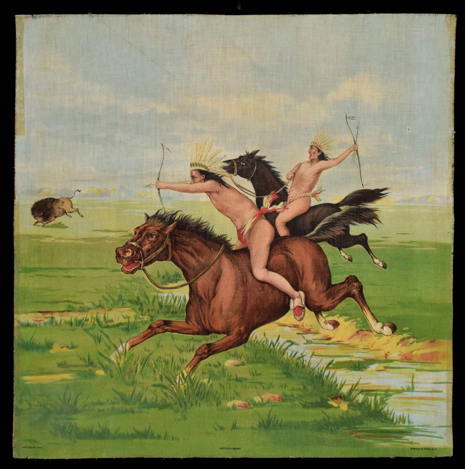 Antique Buffalo Hunt Textile | Made by Schwab &amp; Wolf of New York