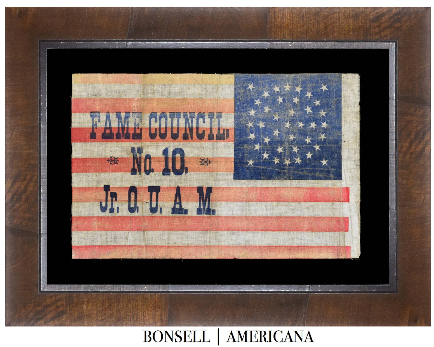 40 Star Antique Flag with a Medallion and Junior Order of United American Mechanics Overprint 