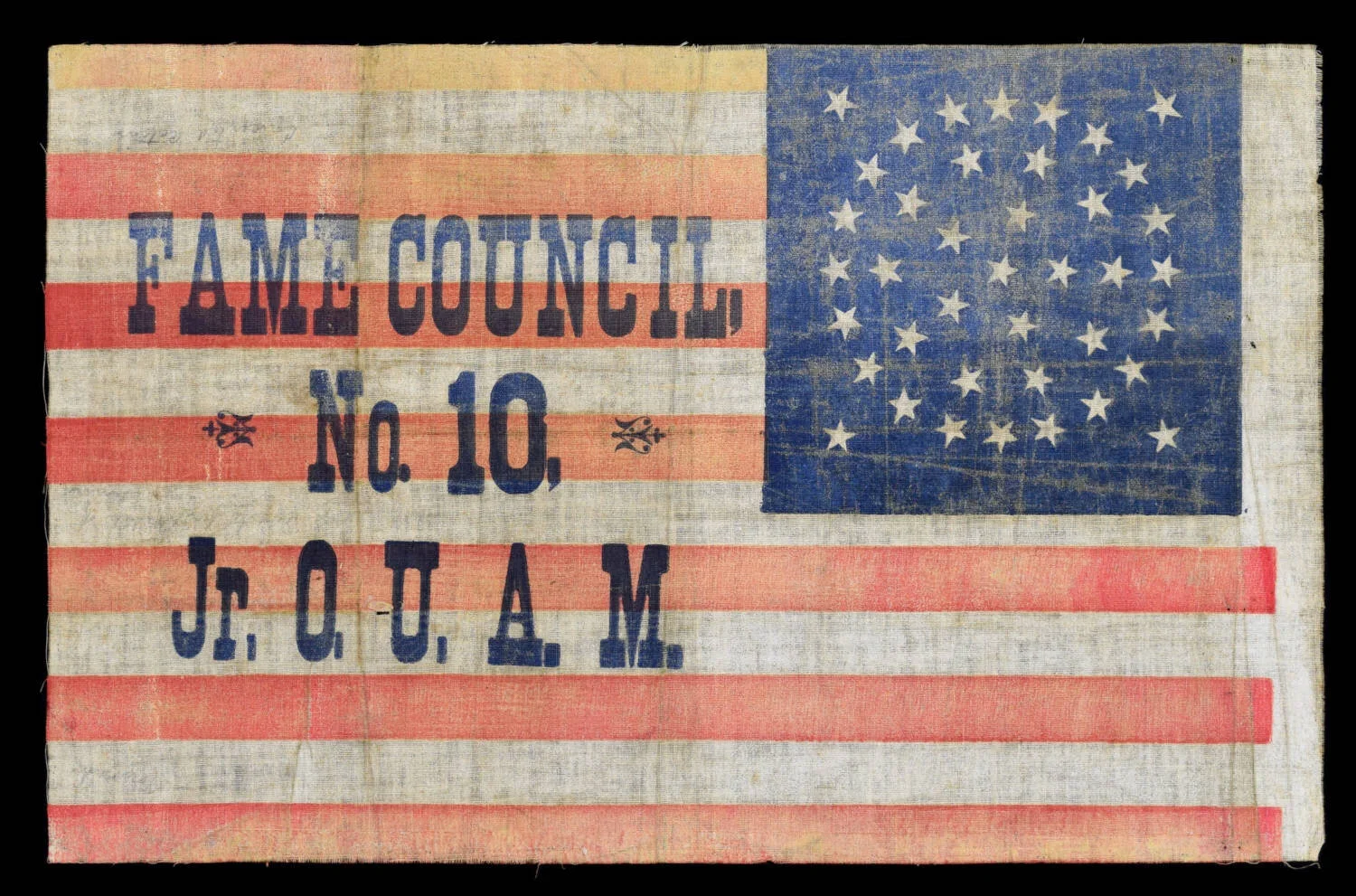 40 Star Antique Flag with a Medallion and Junior Order of United American Mechanics Overprint