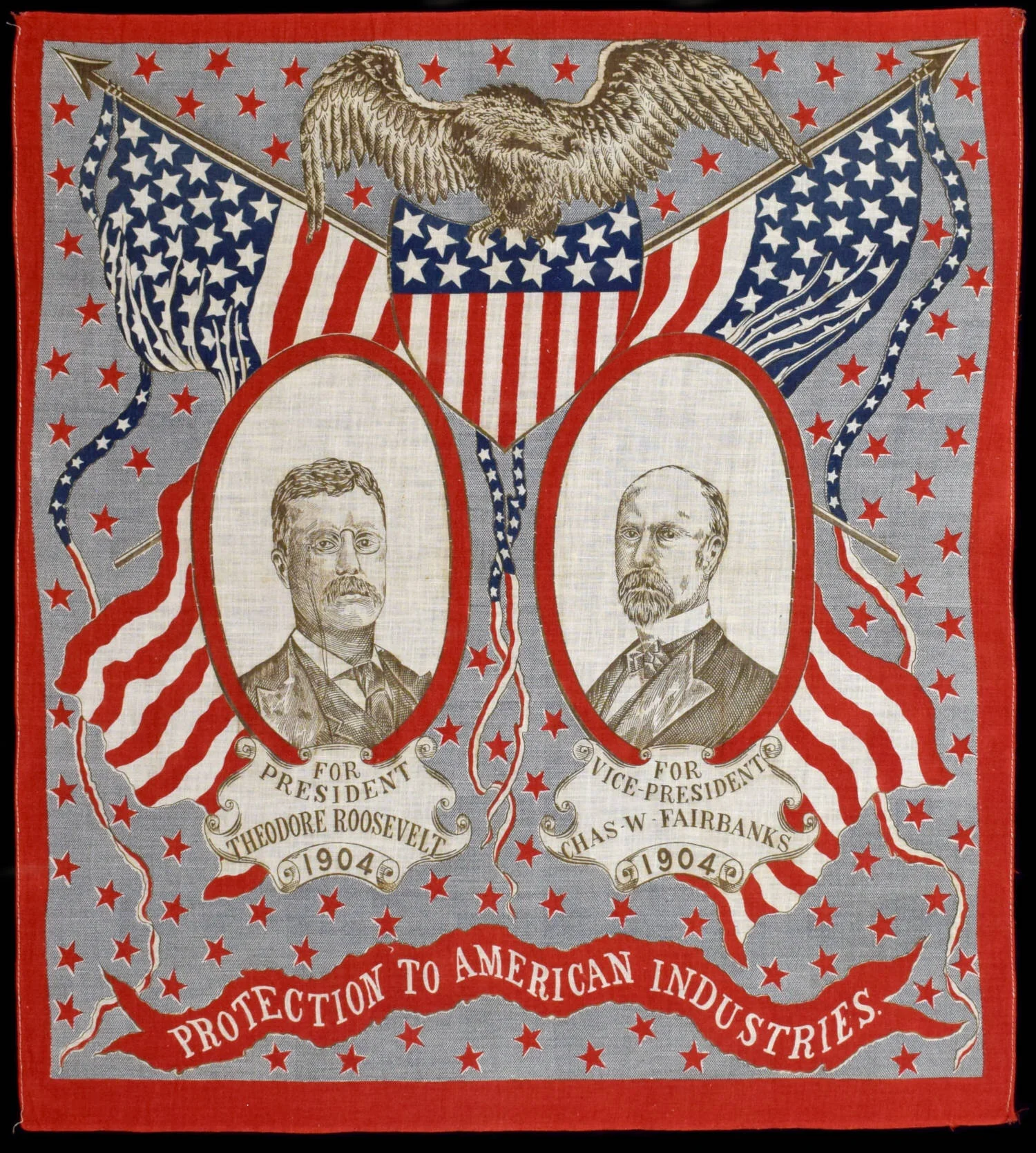 Antique Teddy Roosevelt and Charles Fairbanks Campaign Bandanna
