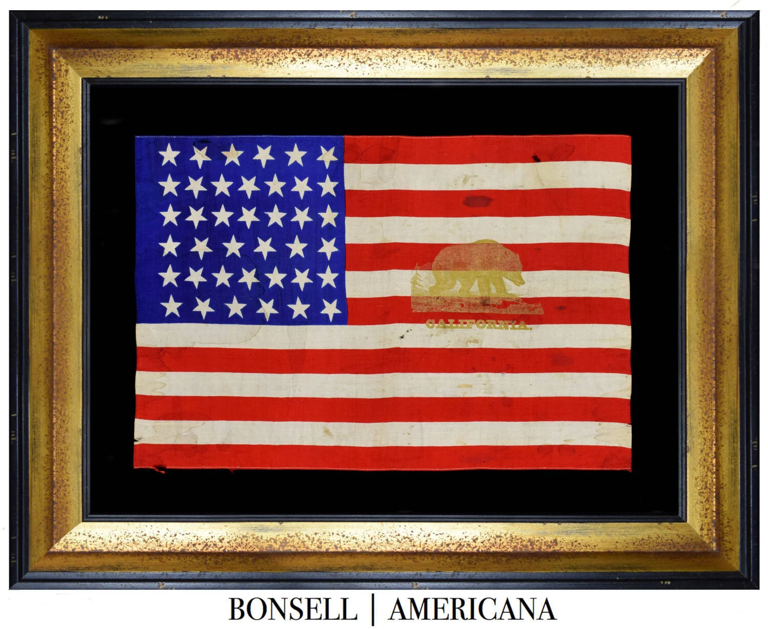 39 Star Antique Flag with an Overprint of the California Bear