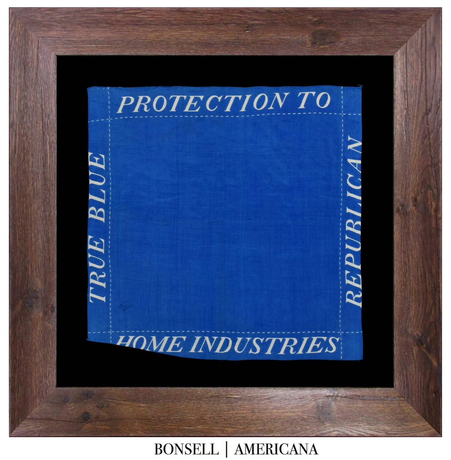 Protection to Home Industries &amp; True Blue Republican Kerchief | Associated with the Benjamin Harrison Campaign | Circa 1888