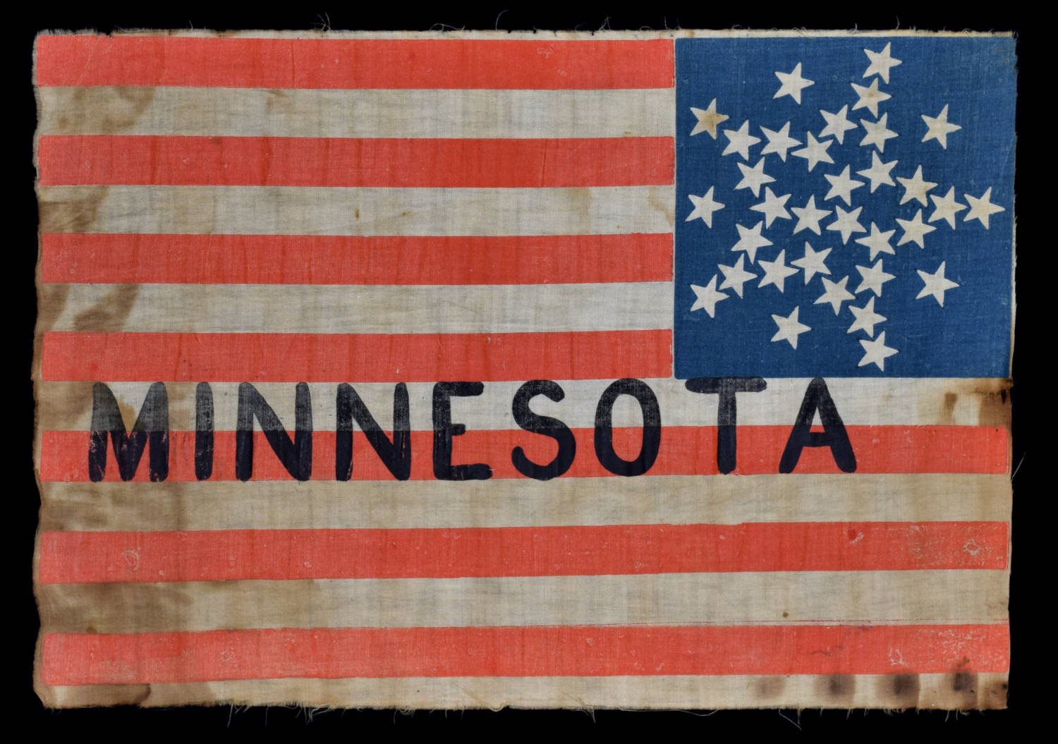 31 Star Antique Flag with a Grand Luminary Configuration and "MINNESOTA" Overprint | Flown at the Republican National Convention, in which Abraham Lincoln was Nominated