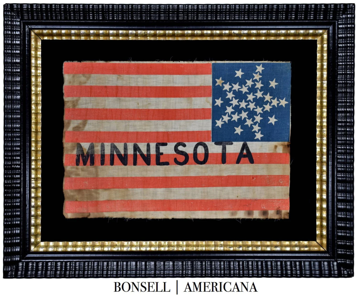 31 Star Antique Flag with a Grand Luminary Configuration and "MINNESOTA" Overprint | Flown at the Republican National Convention, in which Abraham Lincoln was Nominated