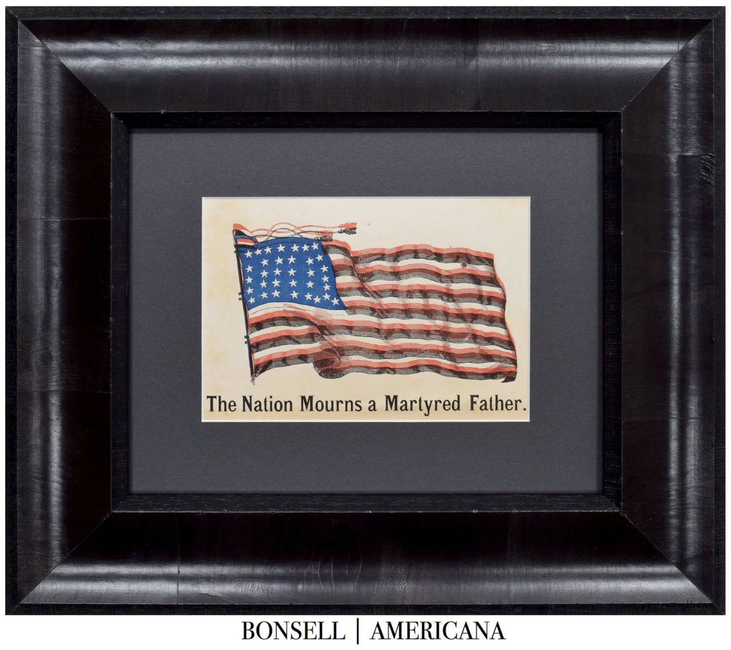 Antique Abraham Lincoln Mourning Broadside with a 34 Star Flag