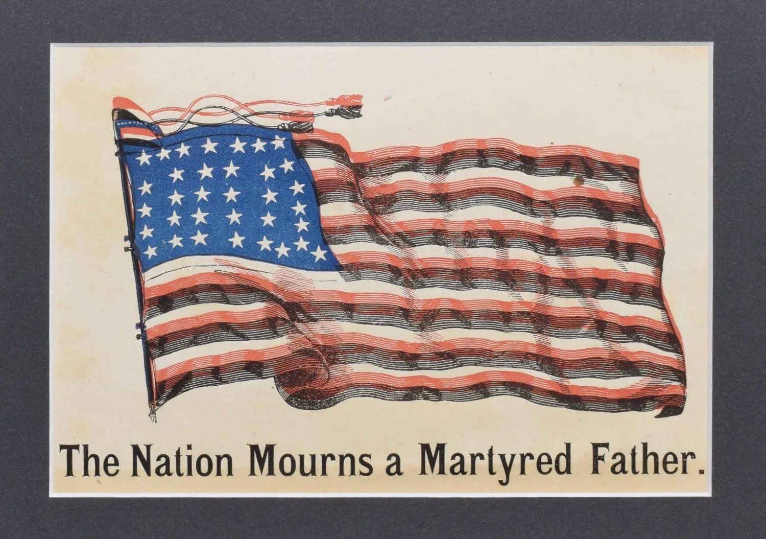 Antique Abraham Lincoln Mourning Broadside with a 34 Star Flag