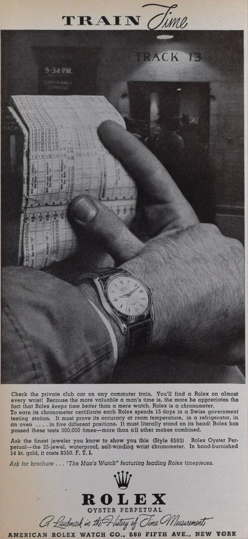 Antique Rolex Oyster Perpetual Print Ad | Circa 1950-1960