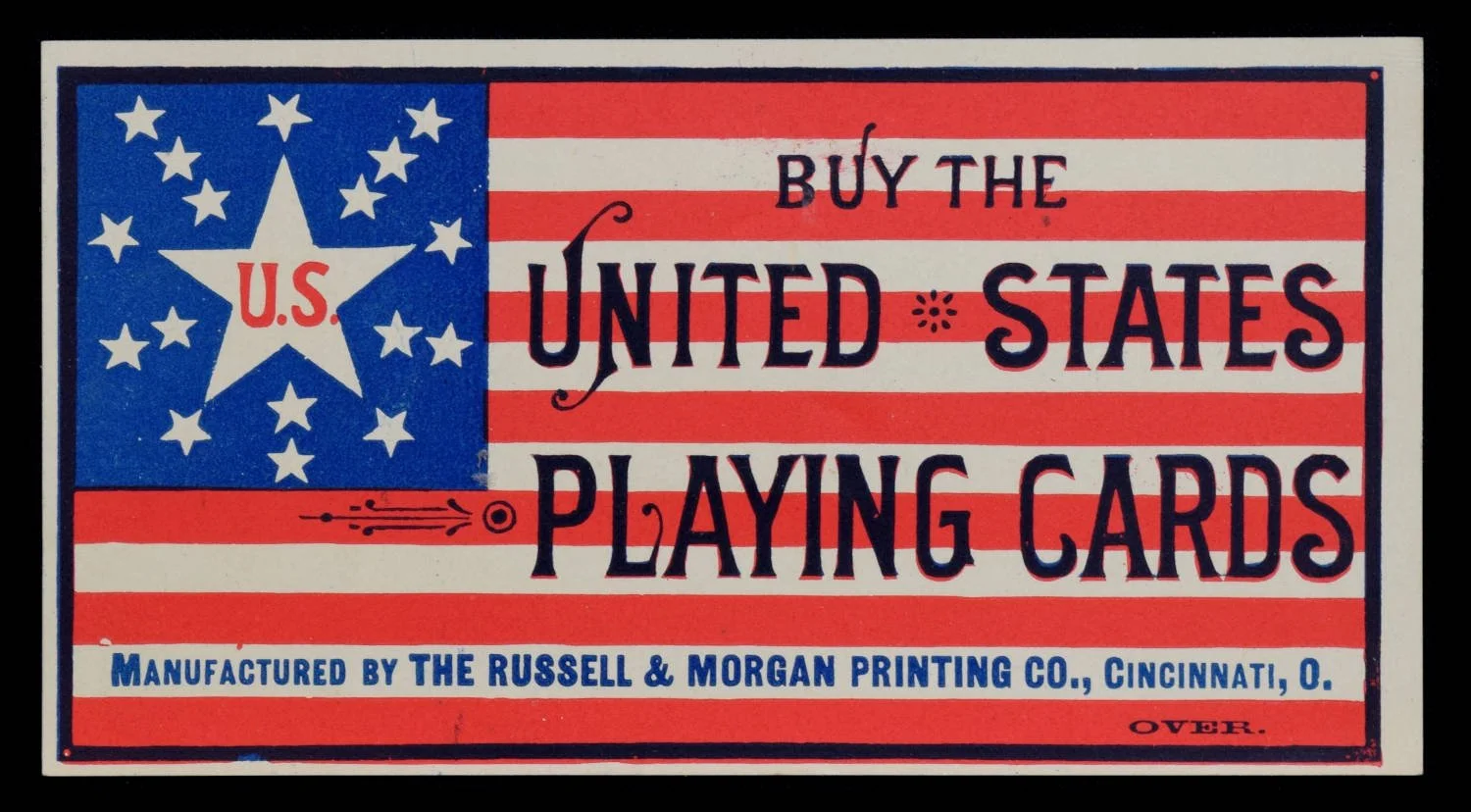 Rare Antique Trade Card Flag for United States Playing Cards with 18 Stars  and a Starburst Pattern | Circa 1885 BONSELL | AMERICANA