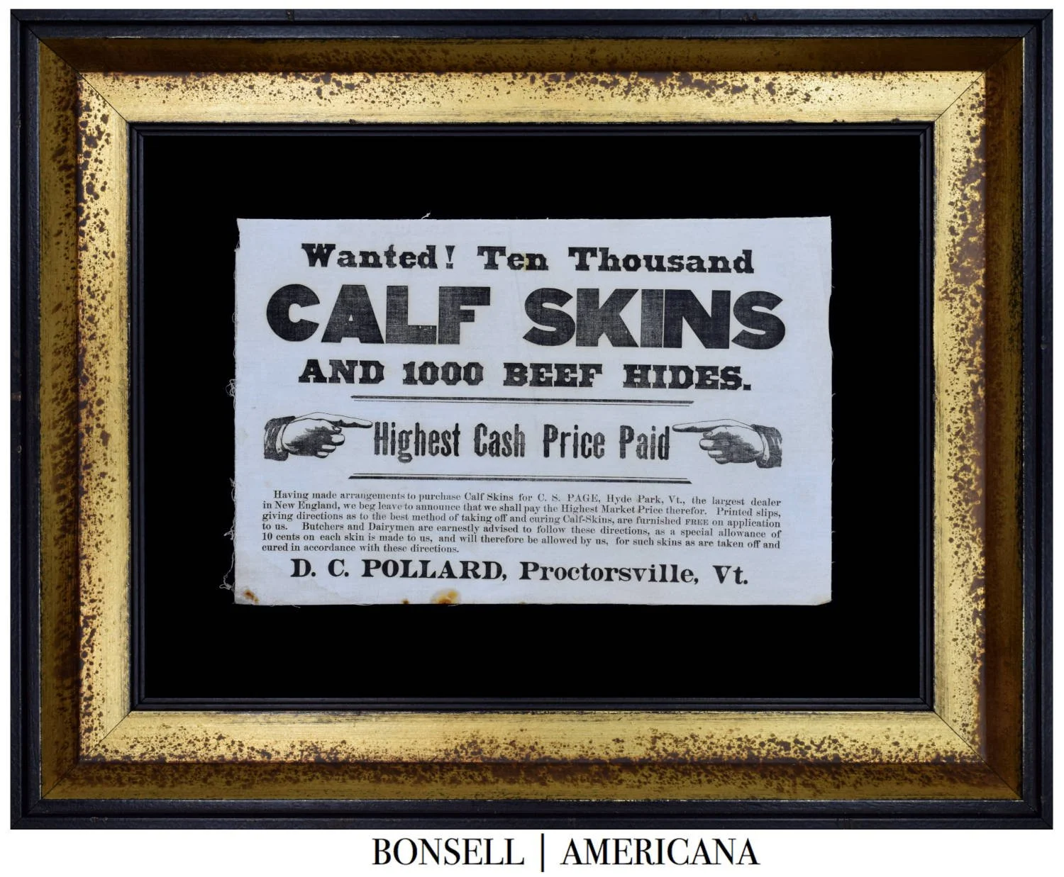 Terrific Textile Broadside | WANTED! TEN THOUSAND CALF SKINS AND 1000 BEEF HIDES | Likely the Only Remaining Example | Circa 1875-1880