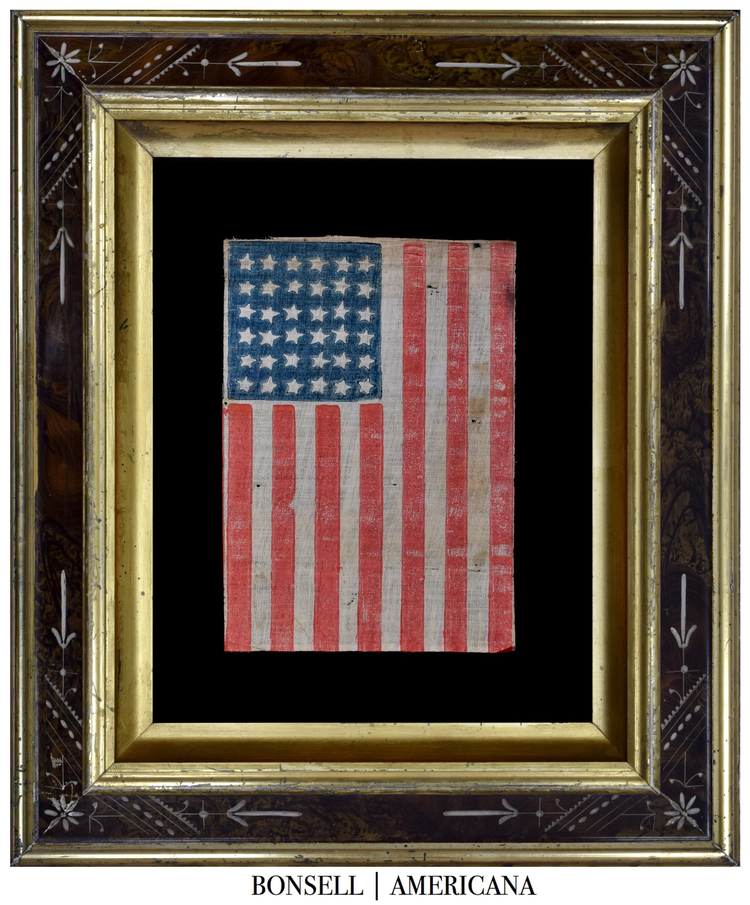36 Star Antique Flag with Crudely Shaped Stars | Nevada Statehood | Circa 1864-1867