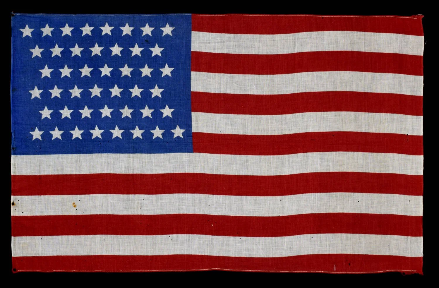 44 Star Antique Flag with a Staggered 8-7-7-7-7-8 Pattern | Wyoming Statehood | Circa 1890-1896