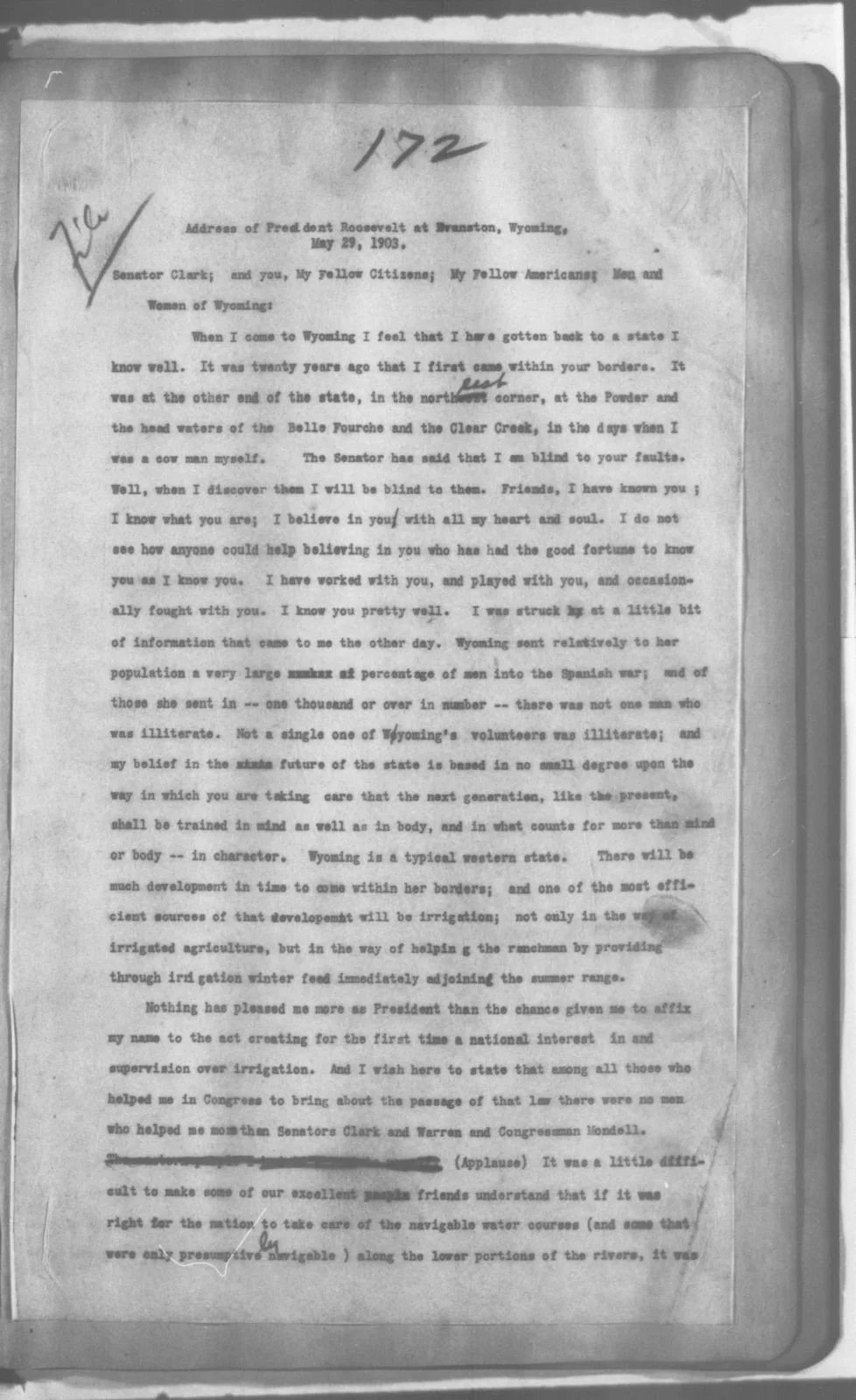 Page 1 of President Roosevelt's Evanston Speech