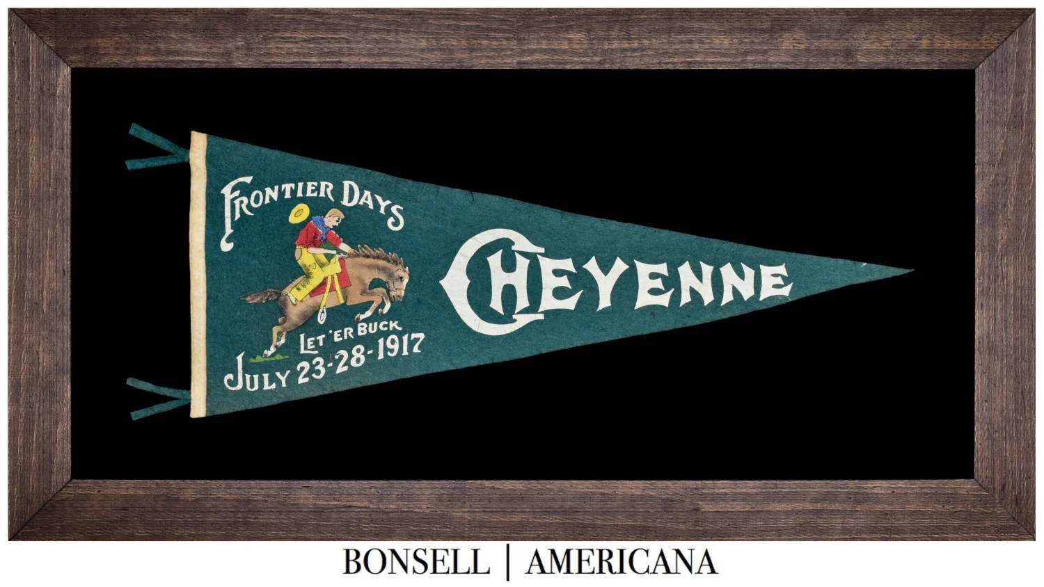 Antique Cheyenne Frontier Days Pennant | Features a Cowboy Atop a Bucking Bronco | Circa 1917