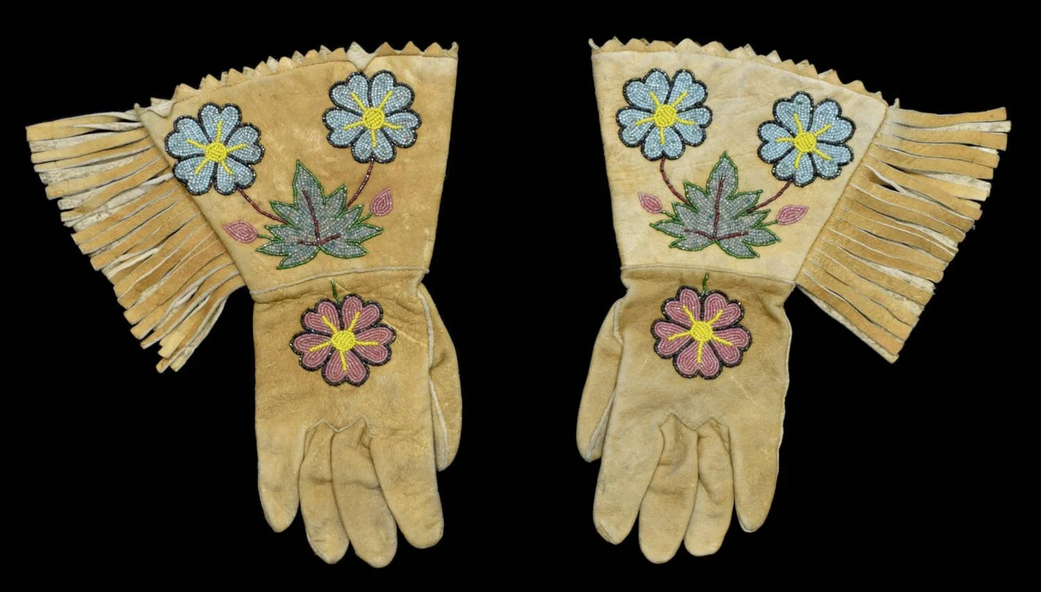 Attractive Northern Cree Indian Bead-Decorated Gauntlets | Circa 1910-1920