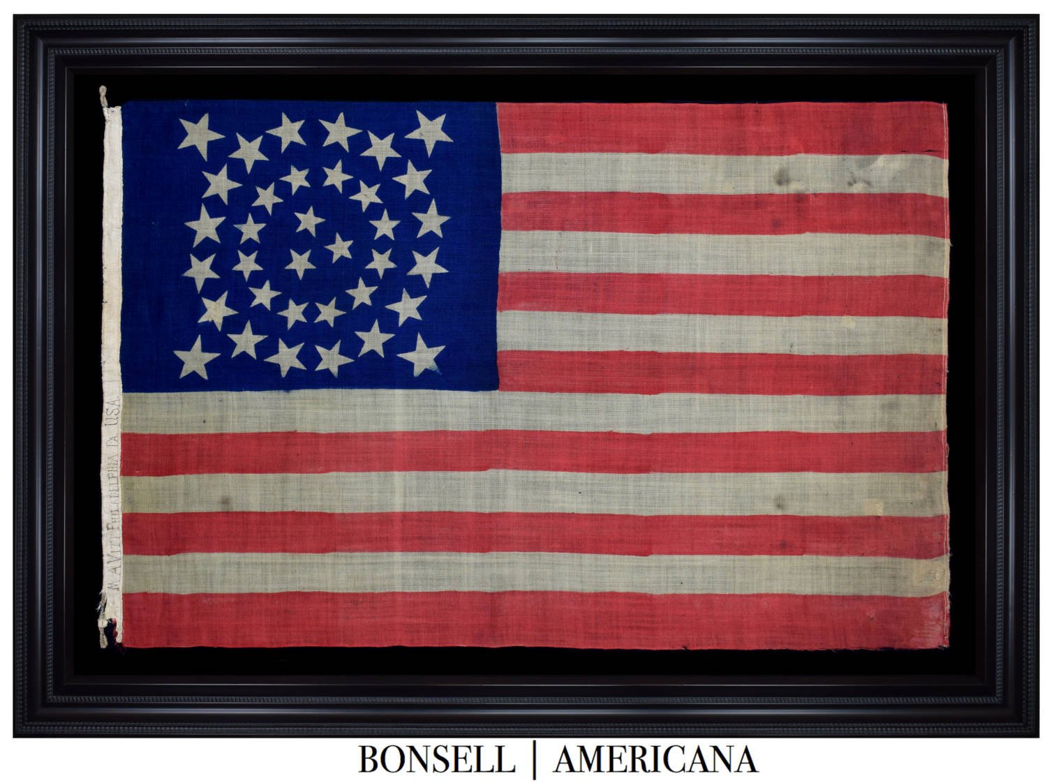 35 Star Antique Flag with an Unusual and Outstanding Medallion Configuration | Owned by Prominent Attorney Marcel A. Viti | West Virginia Statehood | Circa 1863-1865
