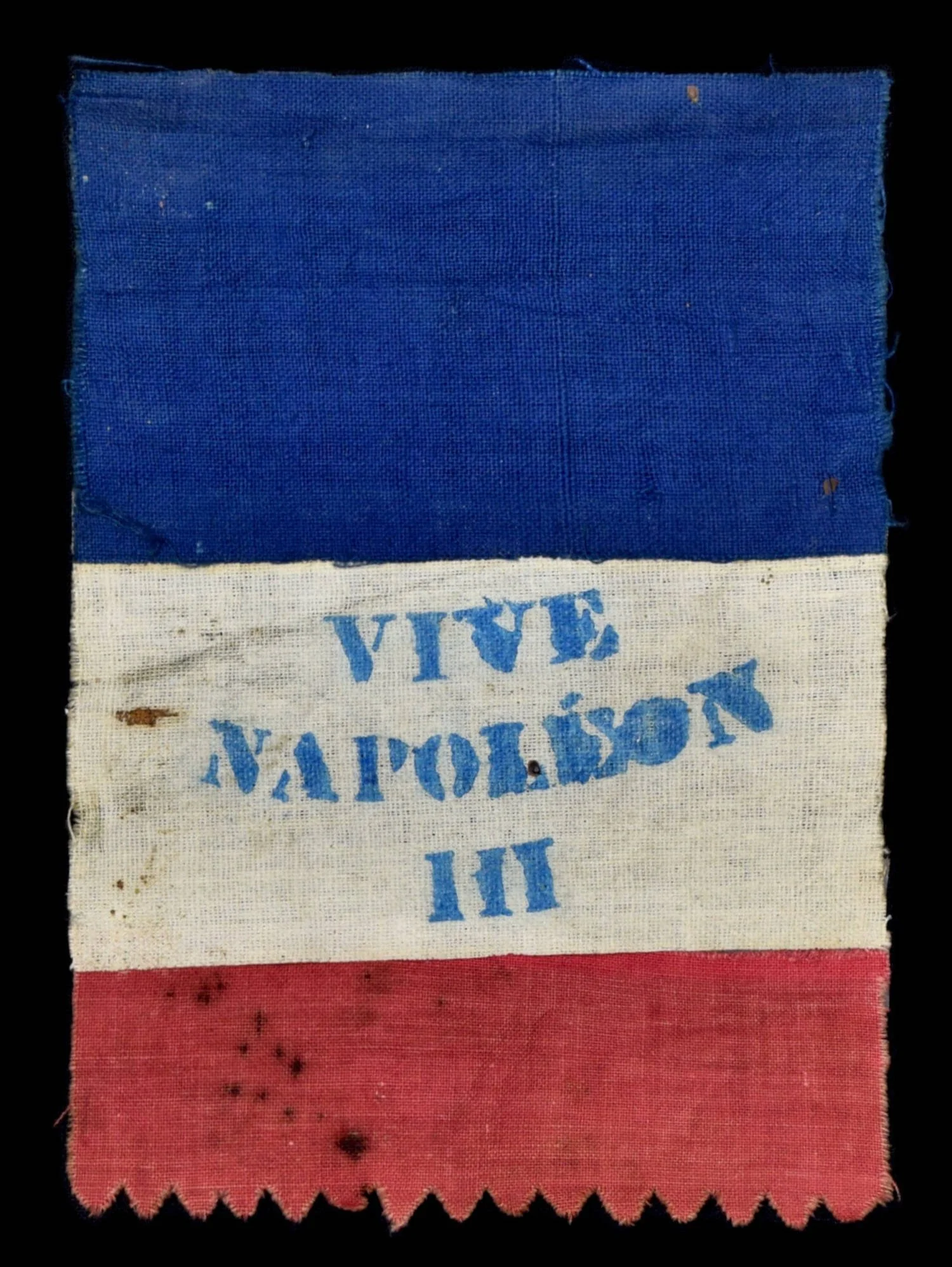 Scarce French Tricolor Flag with a VIVE NAPOLEAN III Overprint | Used as a Tribute to the Late Emperor | Circa 1873