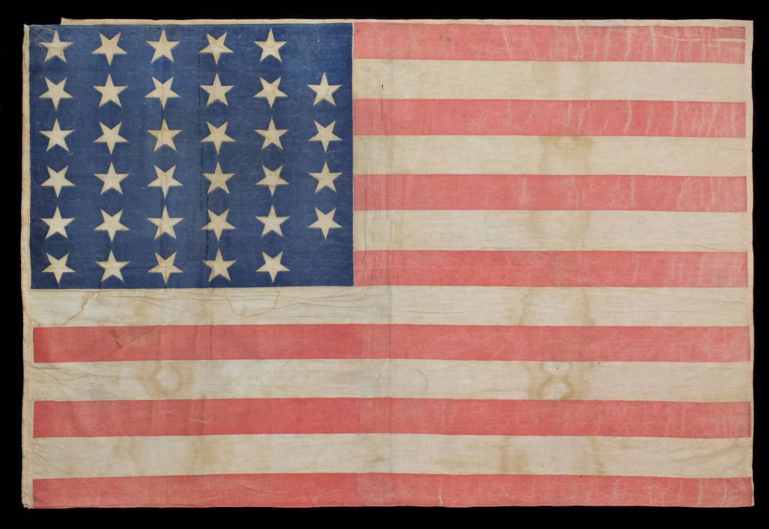 Large and Impressive 34 Star Antique Flag with a 5-6-6-6-6-5 Pattern