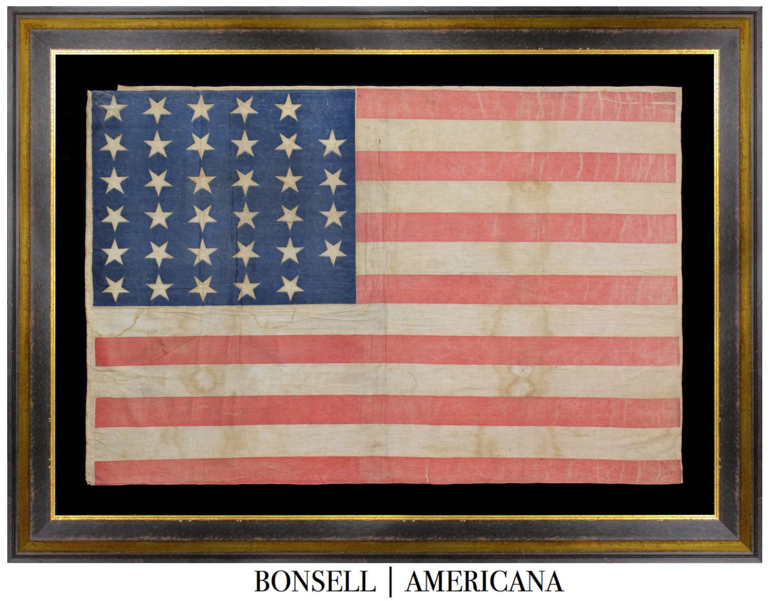 Large and Impressive 34 Star Antique Flag with a 5-6-6-6-6-5 Pattern