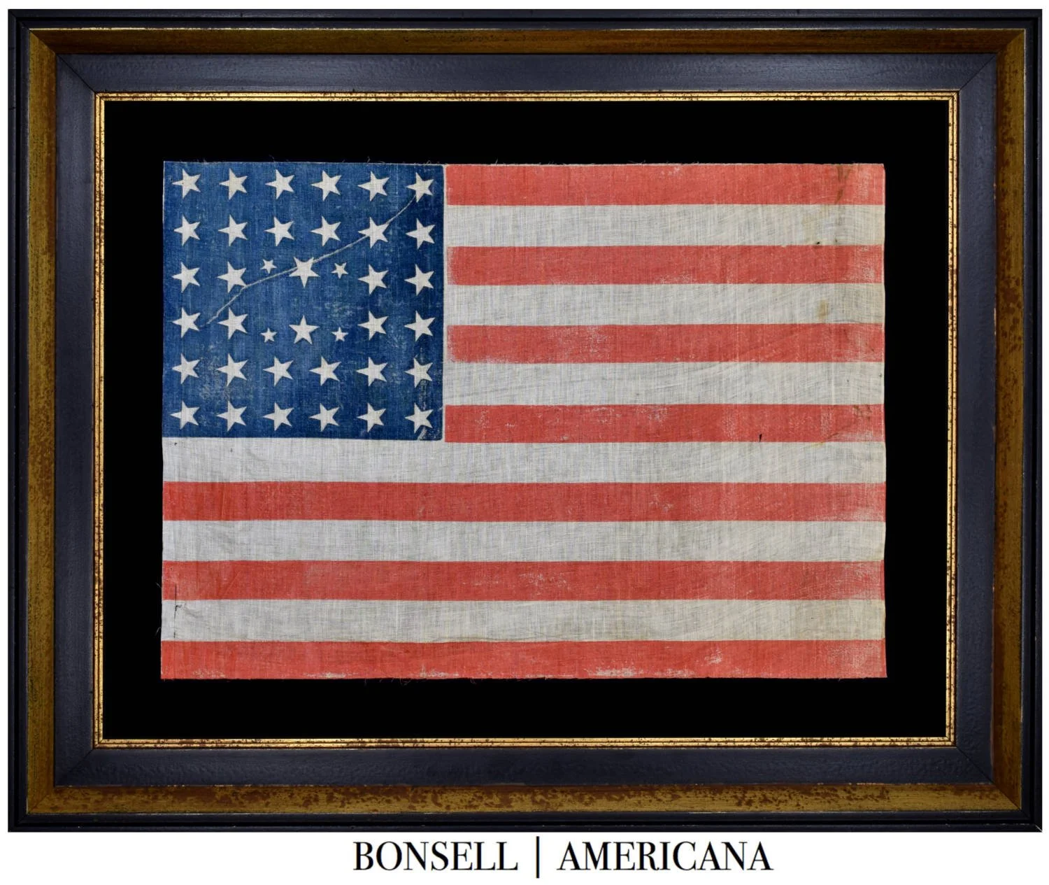 38 Star Antique US Flag with Four Tiny Stars | One of Roughly Five Known Examples Representing Either (1) Kansas and the Western Territories or (2) Colorado | Circa 1861-1863 or 1876-1889