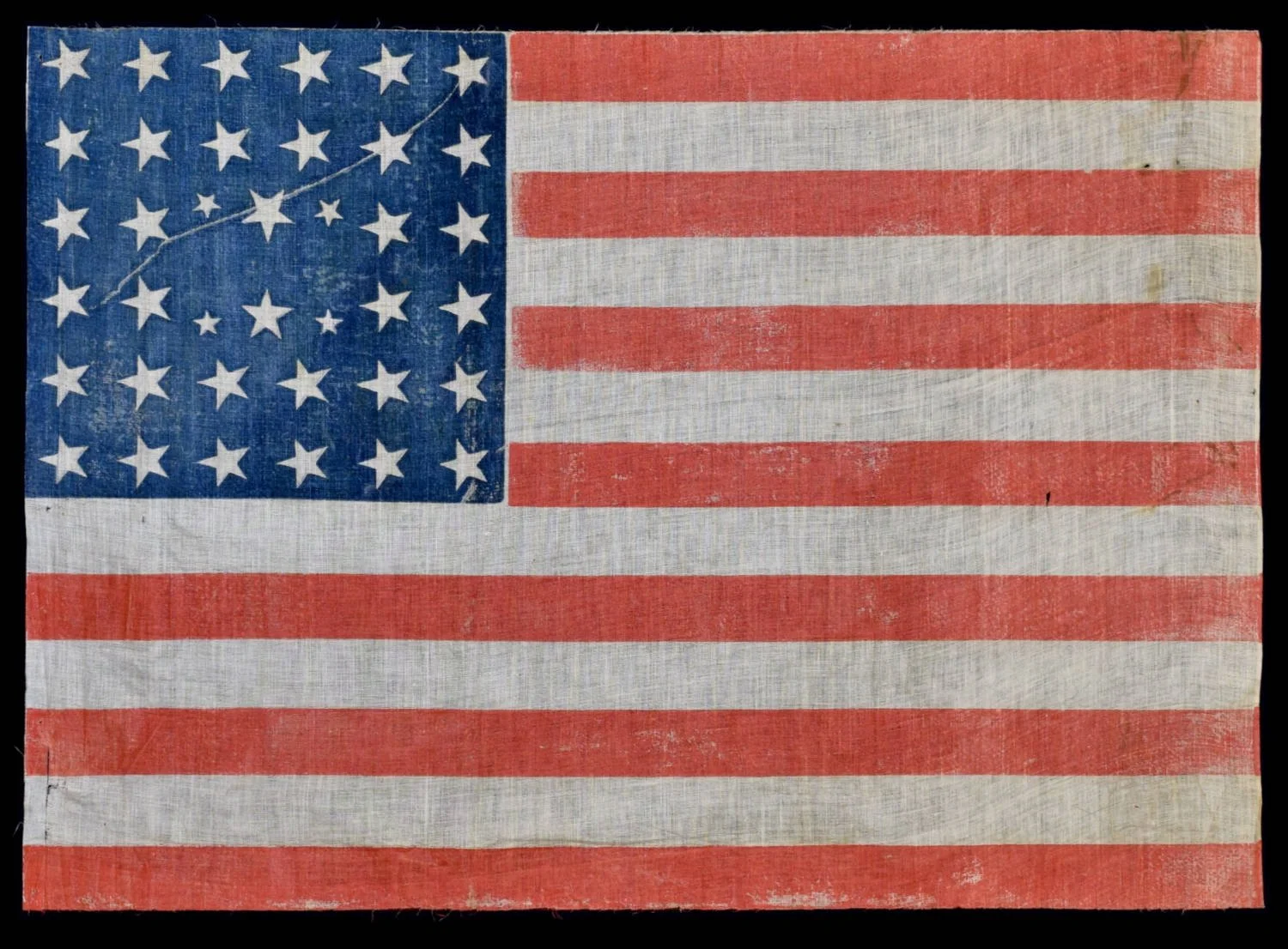 38 Star Antique US Flag with Four Tiny Stars | One of Roughly Five Known Examples Representing Either (1) Kansas and the Western Territories or (2) Colorado | Circa 1861-1863 or 1876-1889