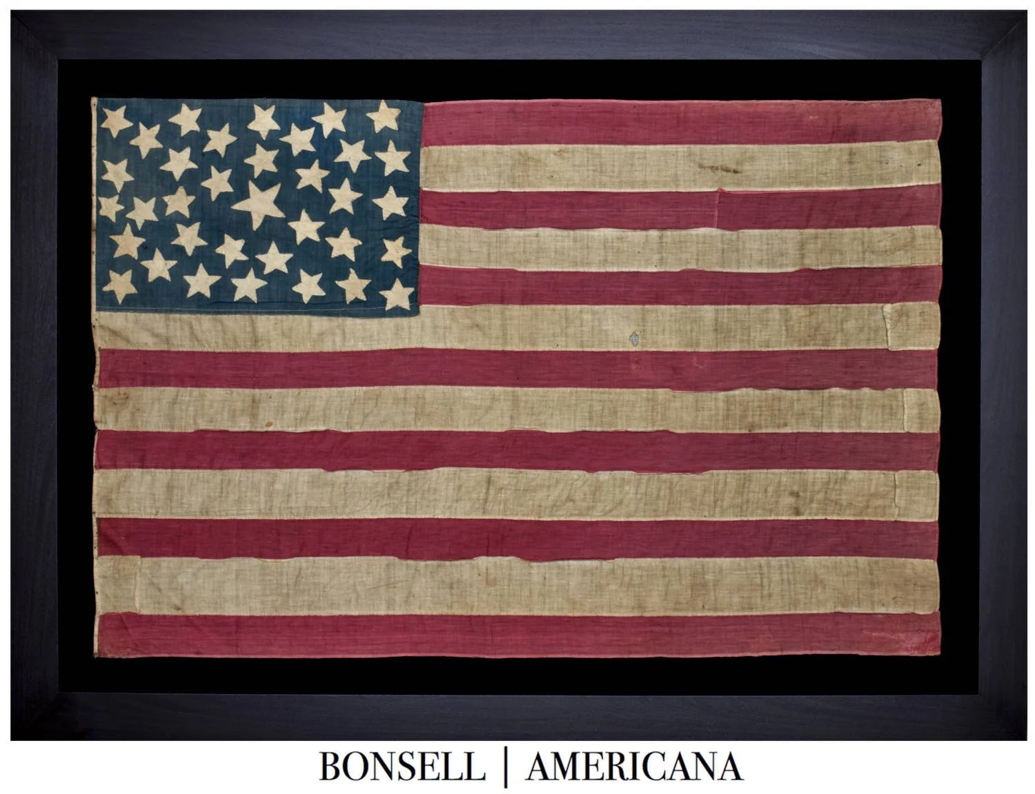 Spectacular Antique Flag with 34 Stars on the Reverse and 35 on the Obverse | Features a Random Configuration with an Enlarged Center Star | Kansas and West Virginia Statehood | Circa 1861-1865