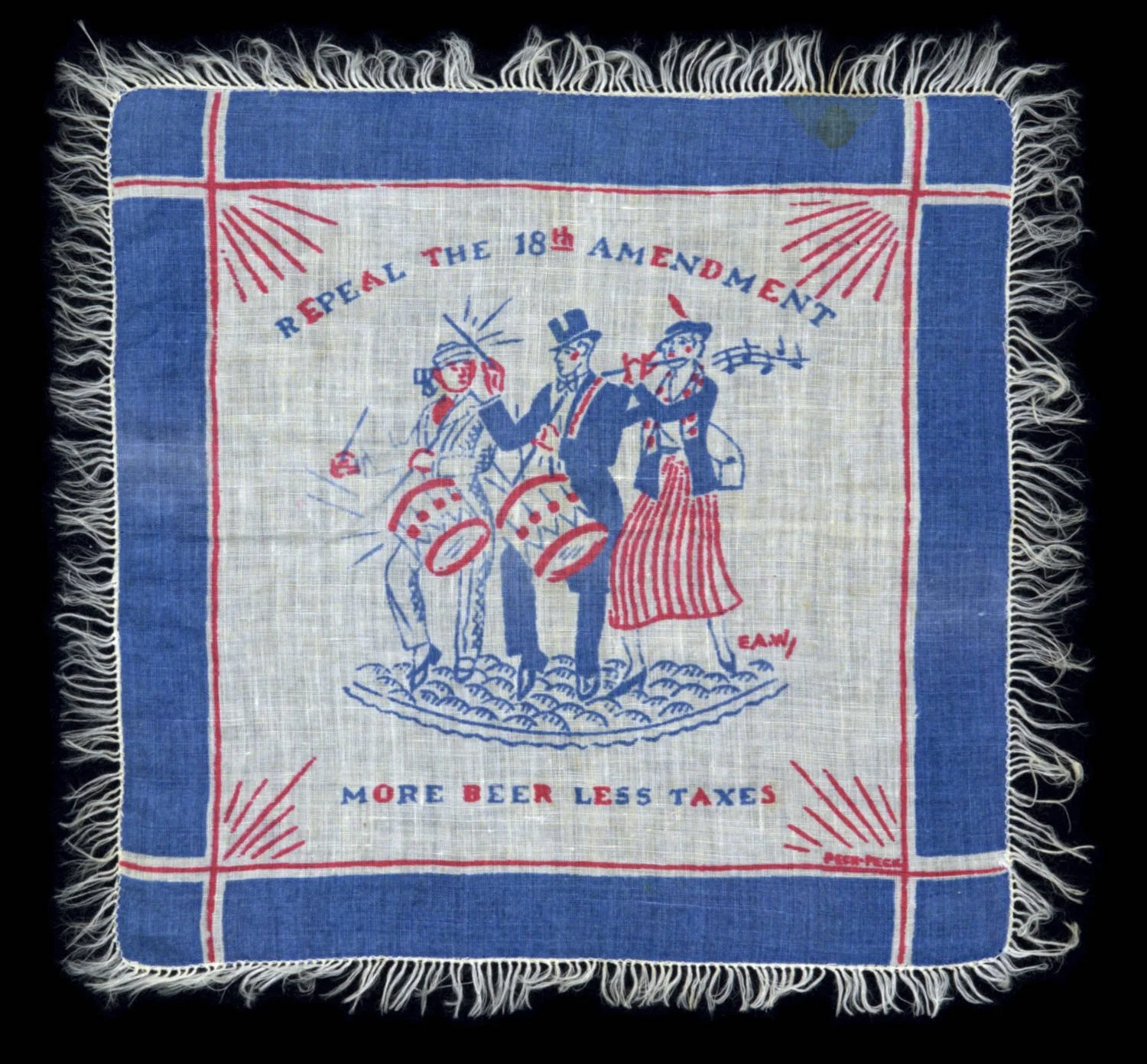 Antique Kerchief for the Repeal of the 18th Amendment | More Beer Less Taxes | Made by PECK & PECK | Circa 1932-1933