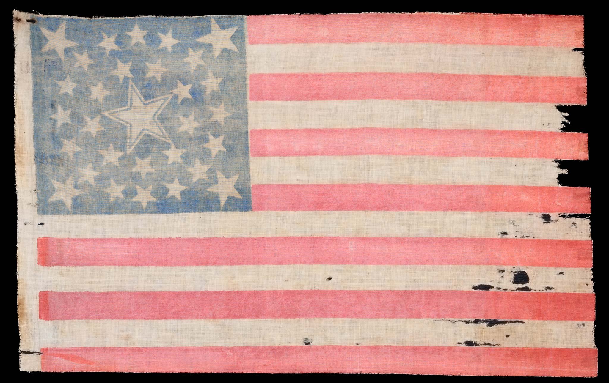 Rare 30 Star Antique American Flag | Elaborate Medallion with Haloed Center Star | Wisconsin Statehood | Circa 1848–1851