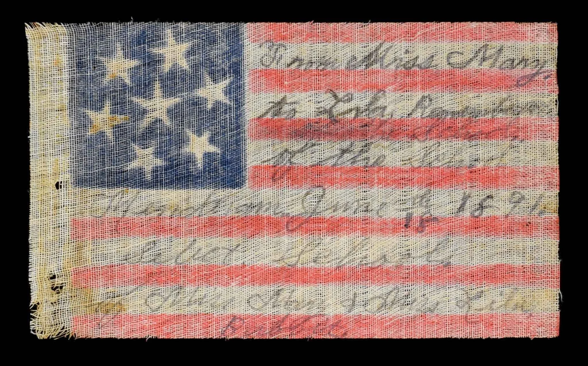 7 Star Antique Flag with a Handwritten Note from Mary Babbitt to Leila Babbitt | Founders of the Babbitt School | Circa 1891
