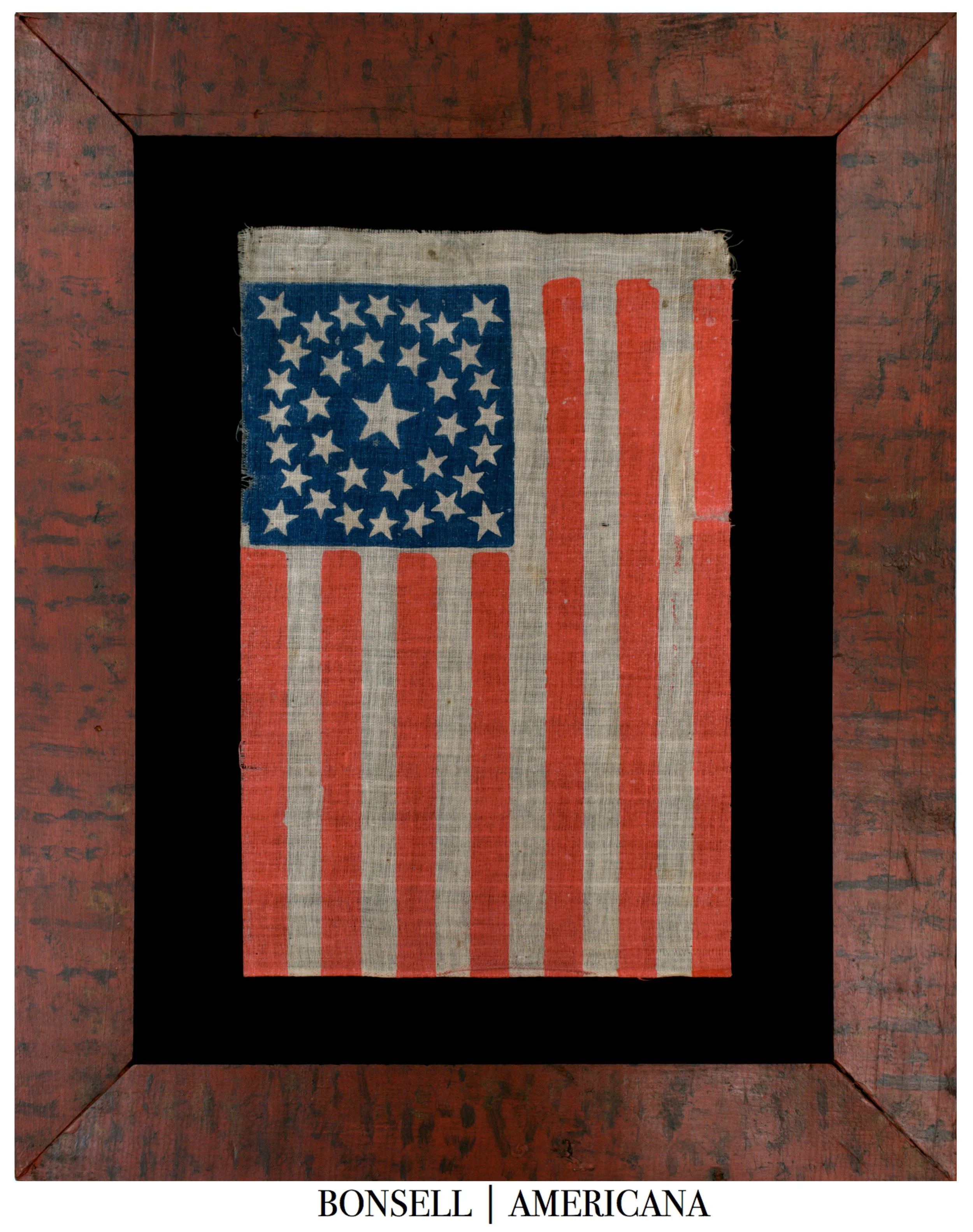 Very Rare 35 Star Antique US Flag with a Medallion Configuration | Composed in a Vertical Format | West Virginia Statehood | Circa 1863-1865
