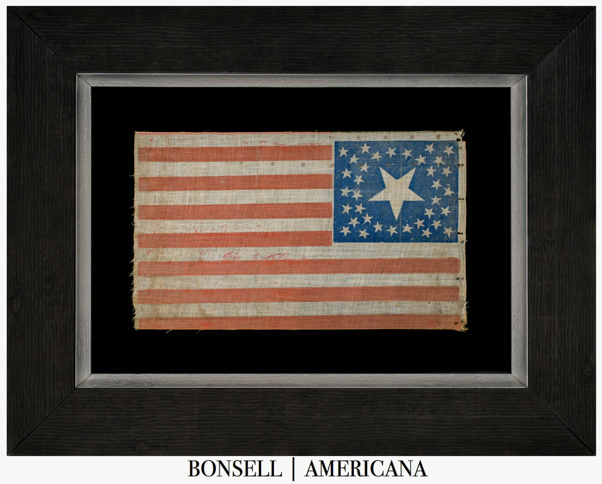 36 Star Antique American Flag with a Massive Center Star and Distinct Parenthesis Pattern | One of Three Known Examples | Circa 1864–1867