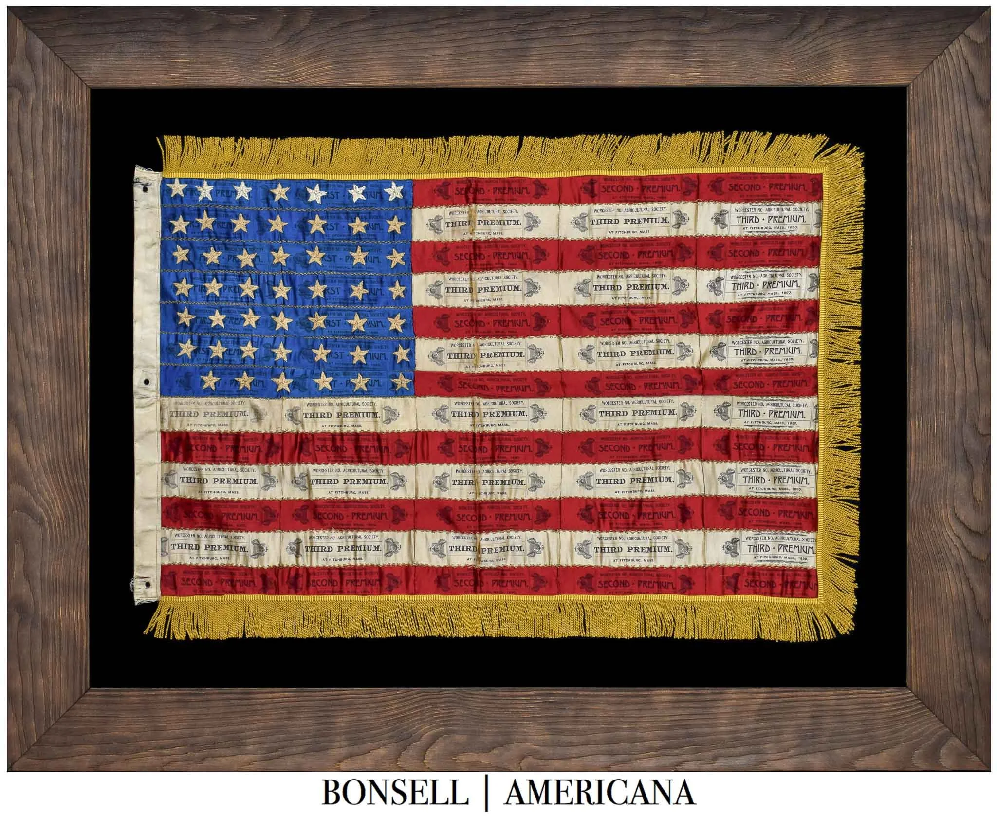 Outstanding 48 Star Flag with a 7-7-7-7-7-7-6 Pattern | Made Entirely of Ribbons Presented by the Worcester North Agricultural Society of Massachusetts | A Folk Art Masterpiece | Circa 1917