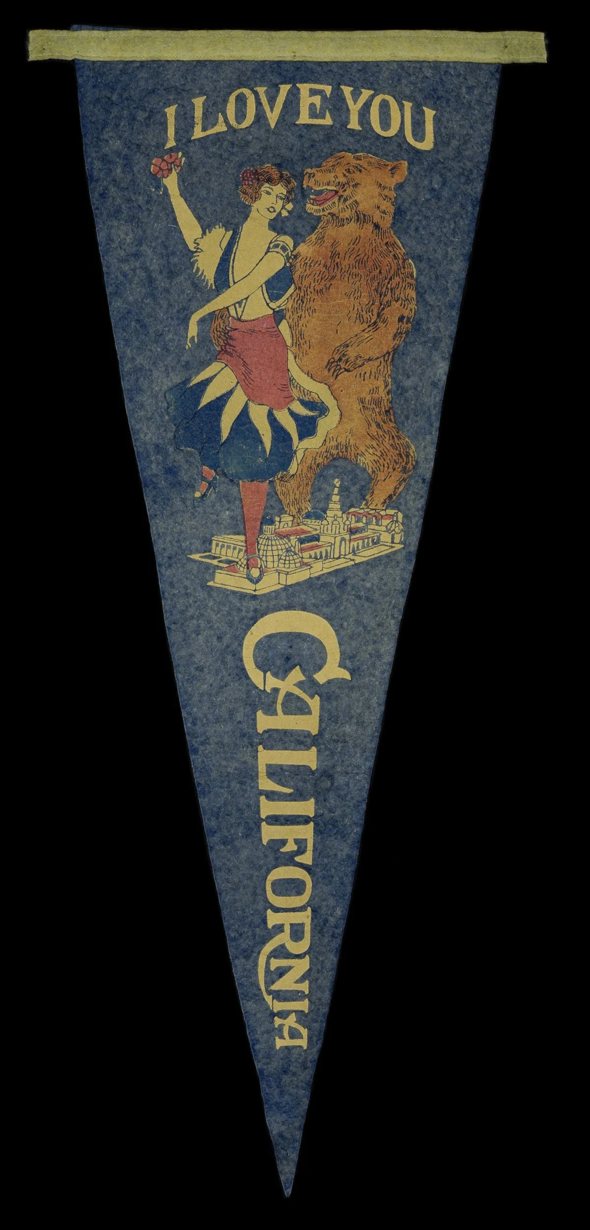 Antique I Love You California Pennant | A Commemorative Souvenir Celebrating the Panama-California Exposition and California’s Heritage | Circa 1915-1917