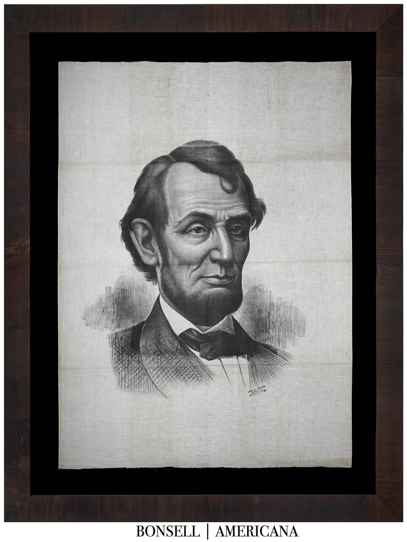 Large Printed Portrait of Abraham Lincoln on Muslin | Made by Jos. G. Rhein of Detroit, Michigan | A Spectacular Textile | Circa 1885–1895
