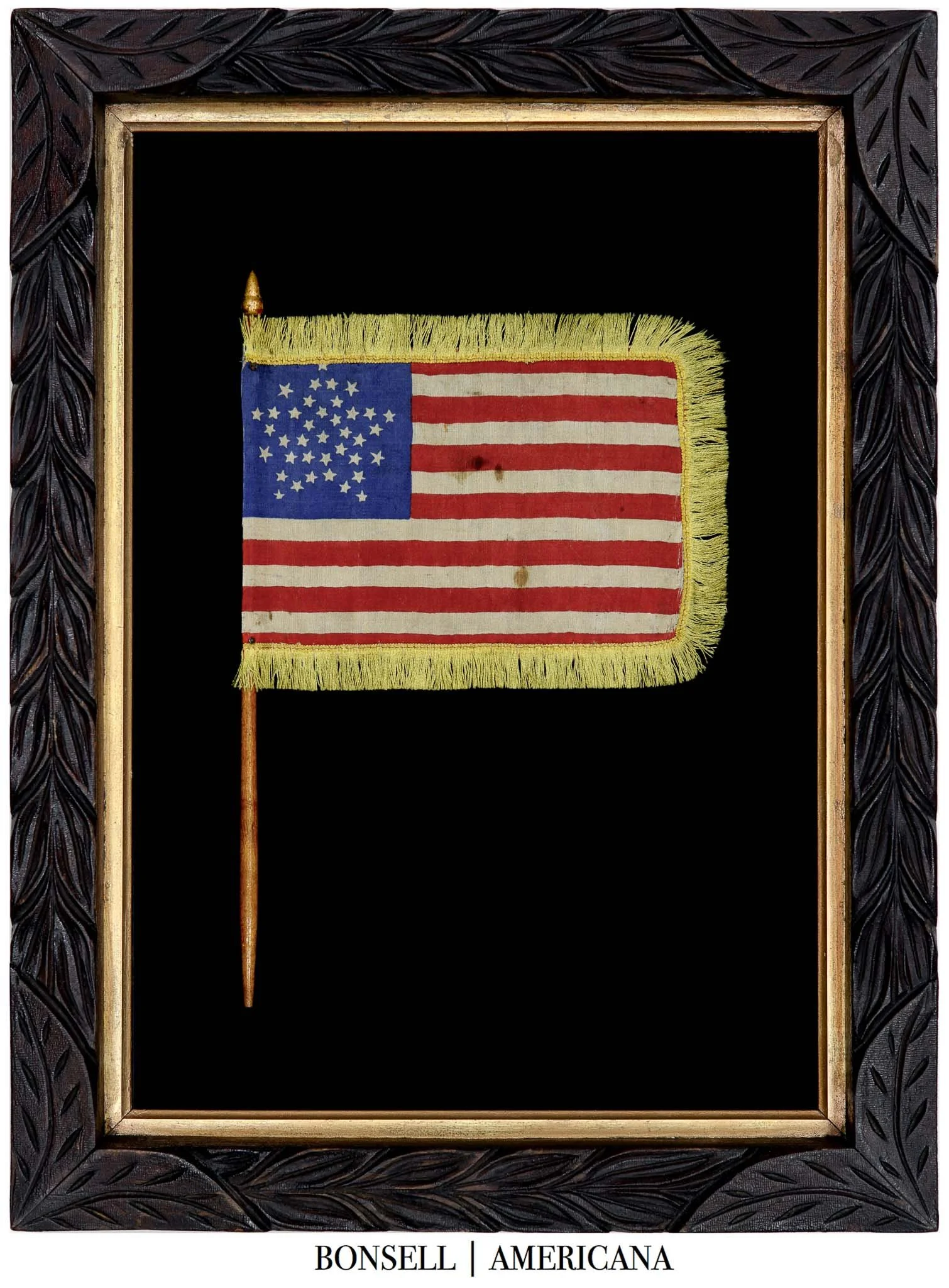 38 Star Parade Flag with a Grand Luminary Configuration and Gold Fringe | Rare Ceremonial Example Linked to Lincoln’s Funeral in Philadelphia | Circa 1865