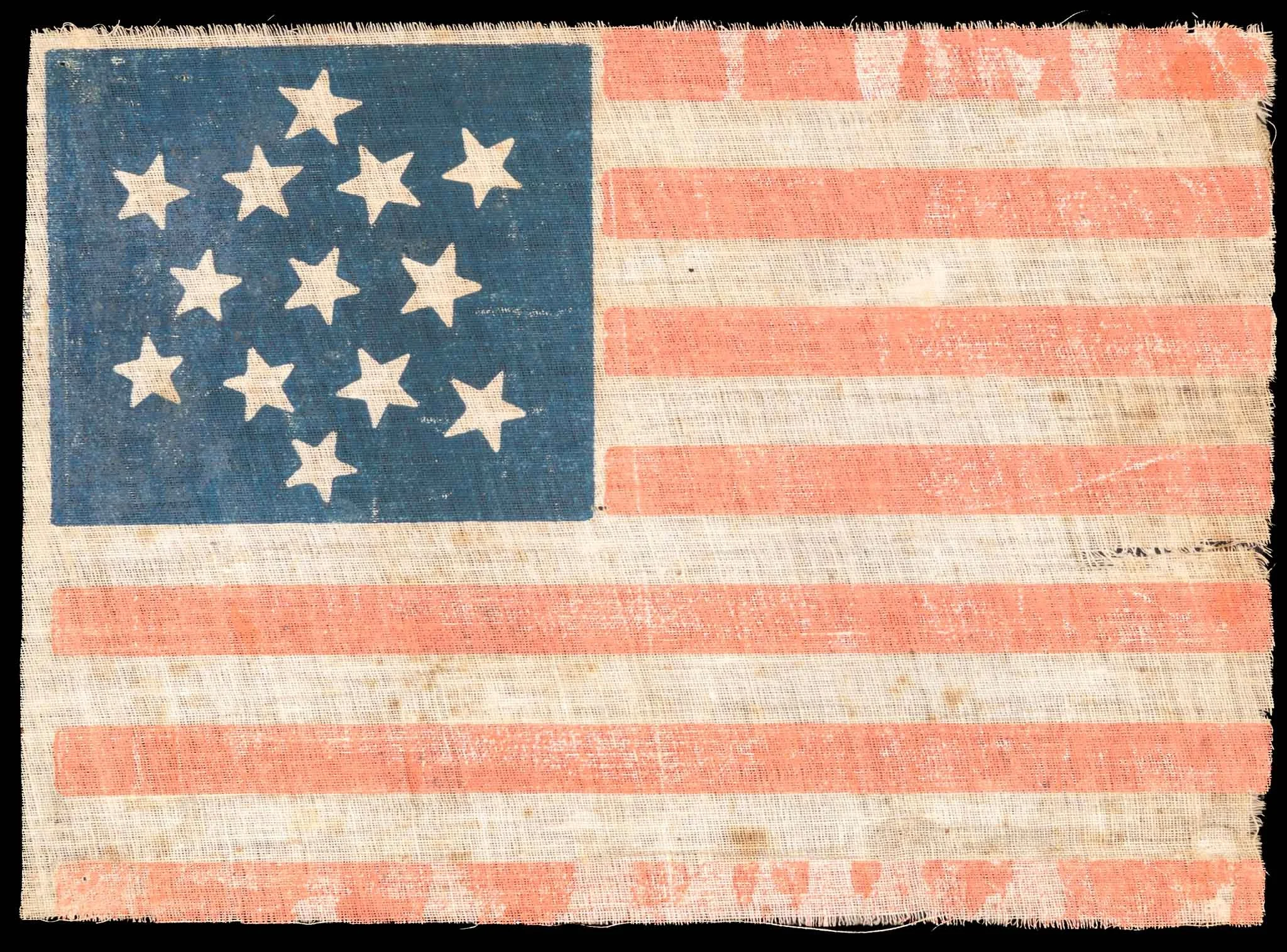 Extremely Rare 13 Star Antique Flag with a Six-Pointed Star Configuration | An Exceptional and Early Parade Flag | Circa 1848-1865