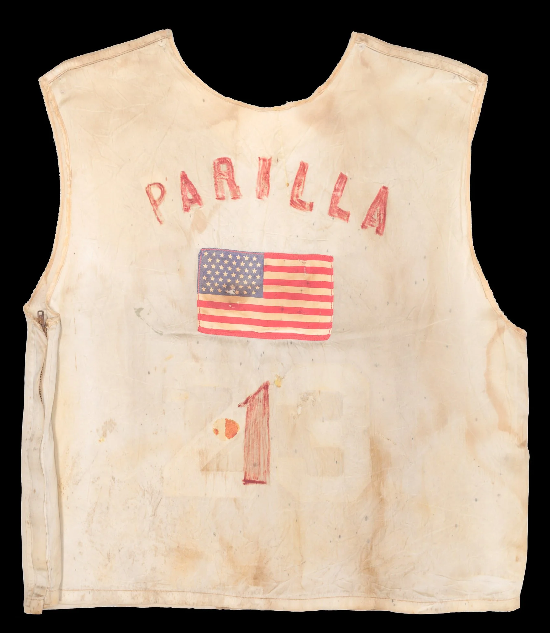 Parilla Motorcycle Racing Vest Worn by Dick Gariepy | Complemented by 49 Star Flags | Circa 1962–1963