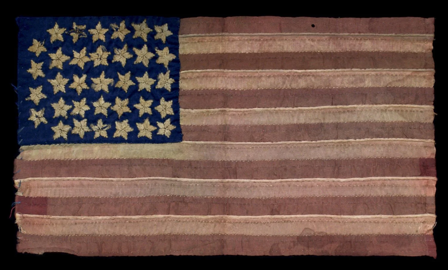 Outstanding 34 Star Bible Flag with Raised Embroidered Stars in a Loosely Linear “U” Formation | Civil War Period | Circa 1861–1863
