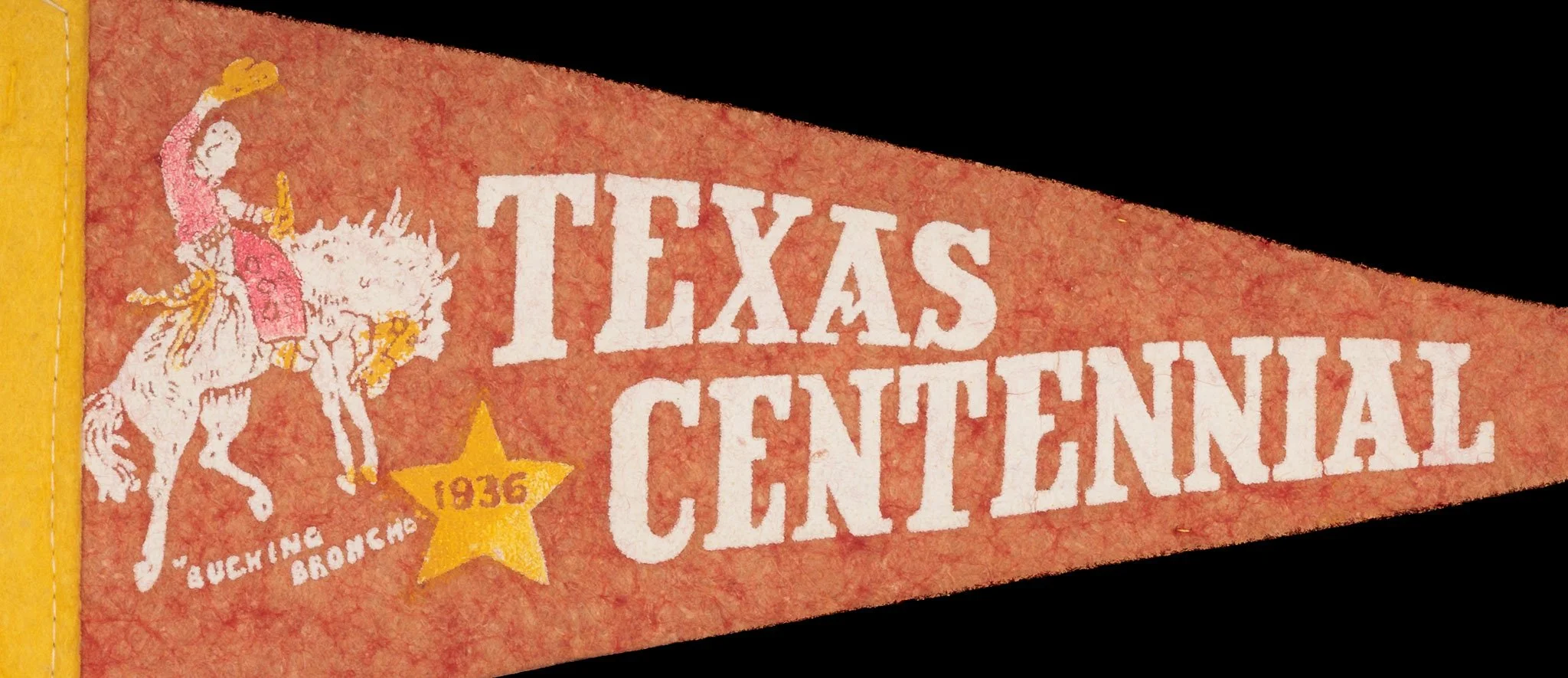 Antique Texas Centennial Pennant with Bucking Bronco and Cowboy-3.jpg