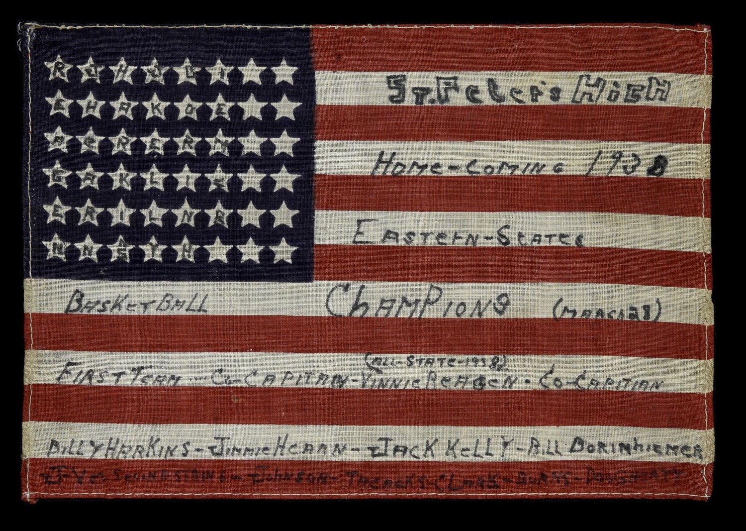 Outstanding Antique 48 Star Overprinted Flag | St. Peter’s High School Basketball Champions | New Brunswick, NJ | Arizona Statehood | Circa 1938