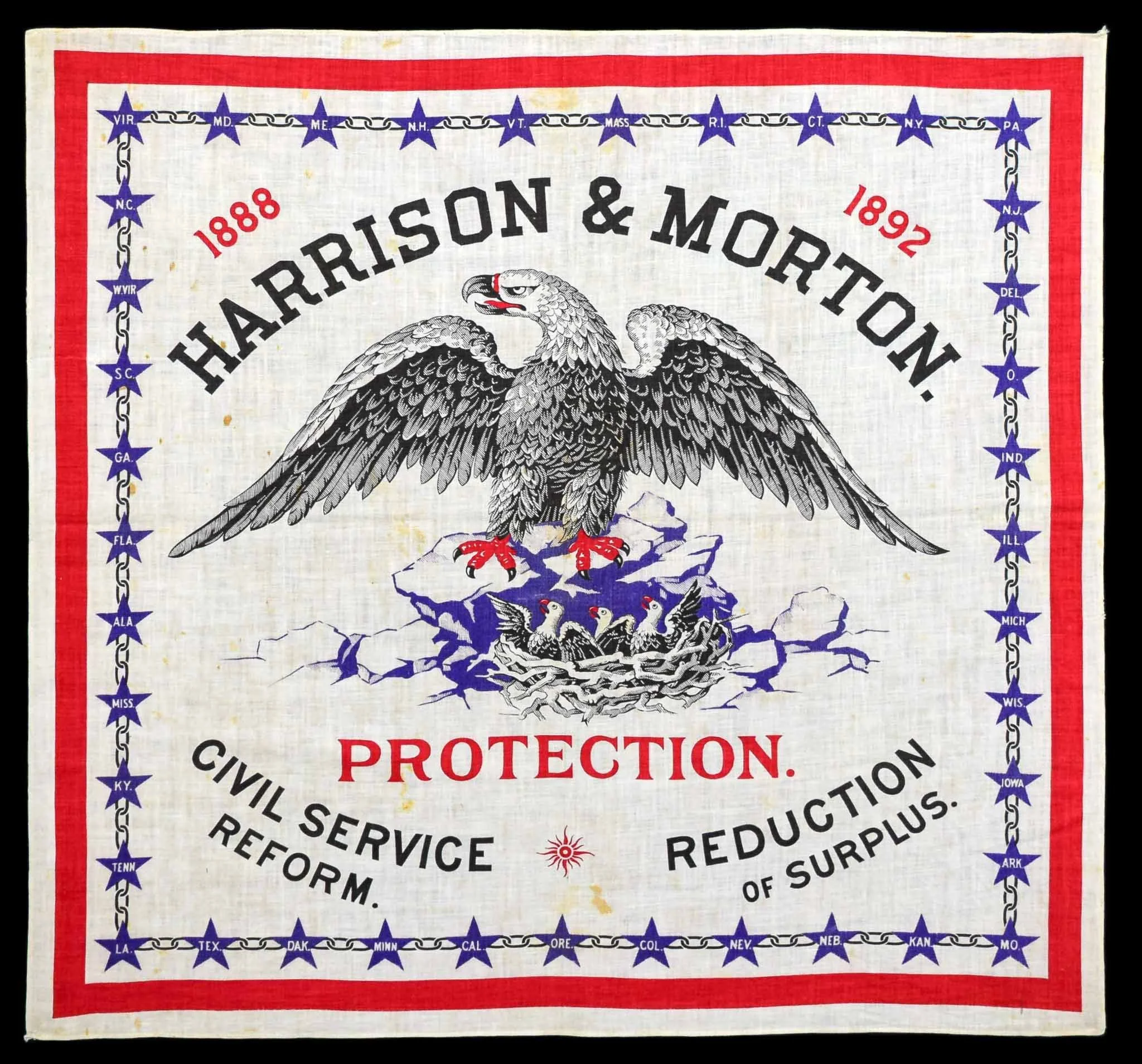 Harrison and Morton Campaign Bandanna | One of the Most Striking Nineteenth Century Textiles Ever Produced | Circa 1888