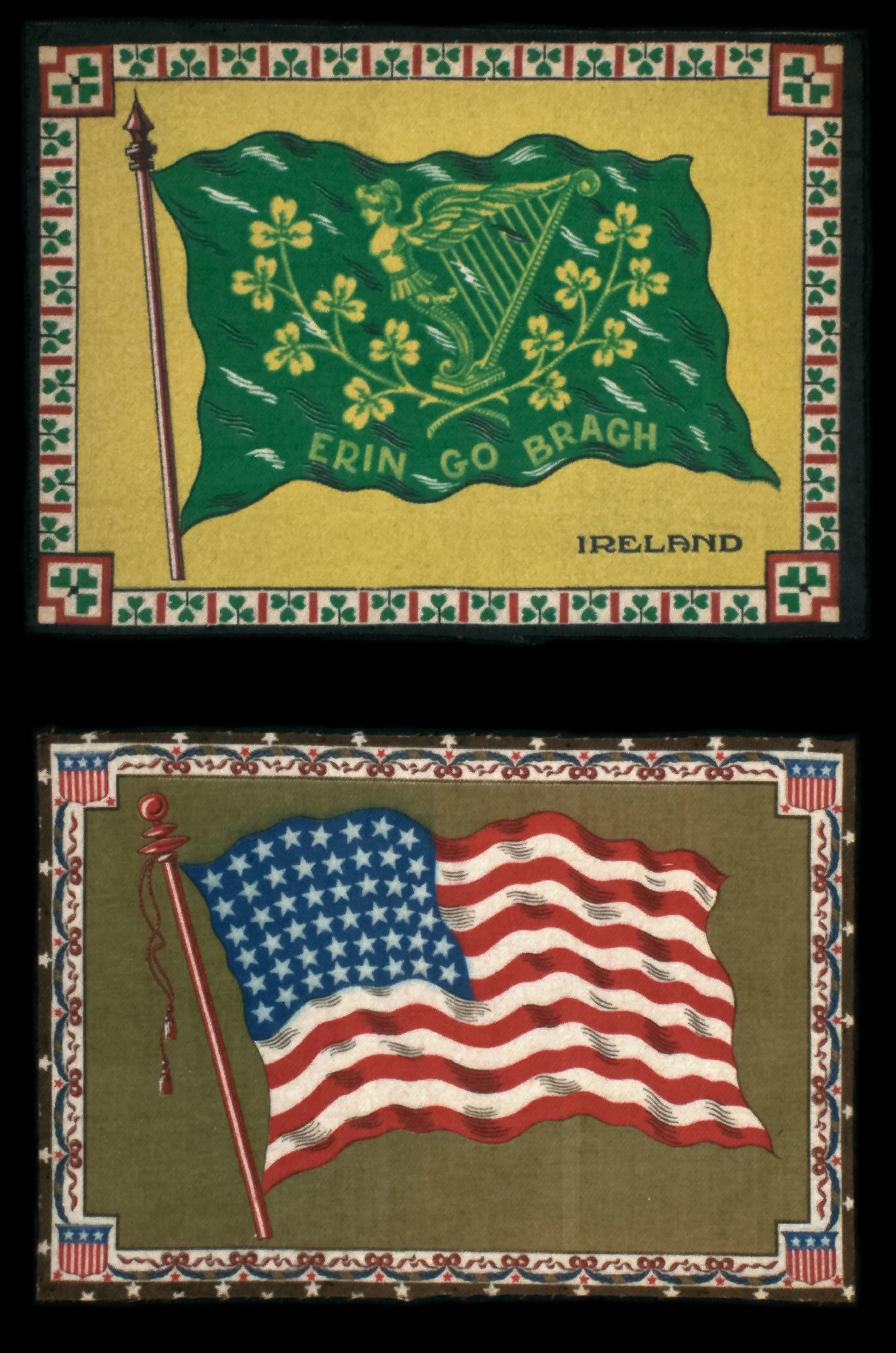 American and Irish Flag Felts | Patriotic Symbols of the United States and Ireland | Circa 1912-1915