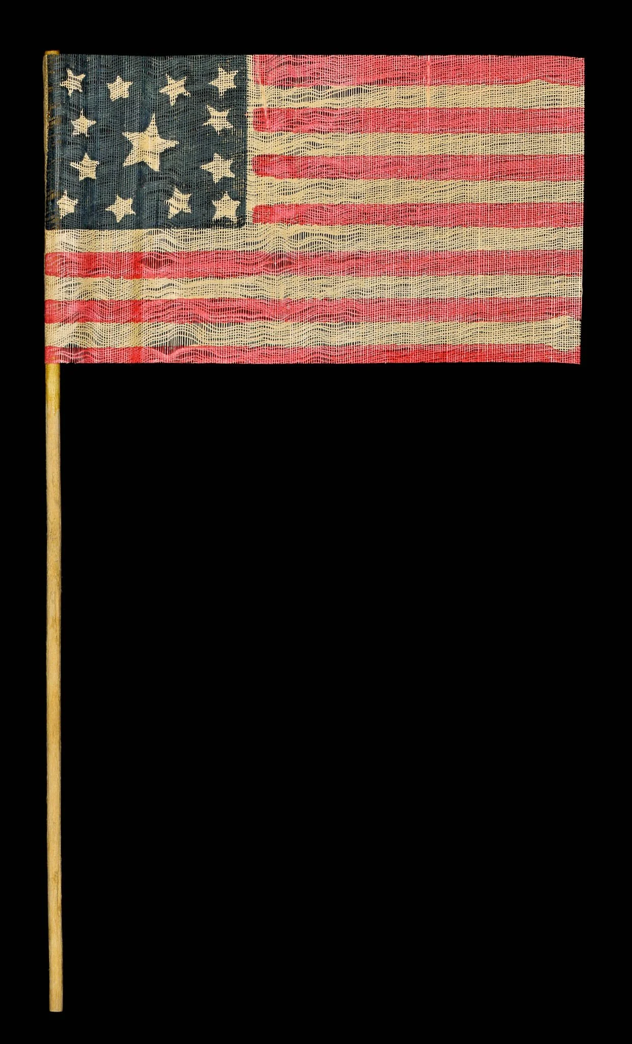 13 Star Antique American Parade Flag | Loosely Woven Cotton with Undulating Weft and Irregular Stars | Circa 1861–1865